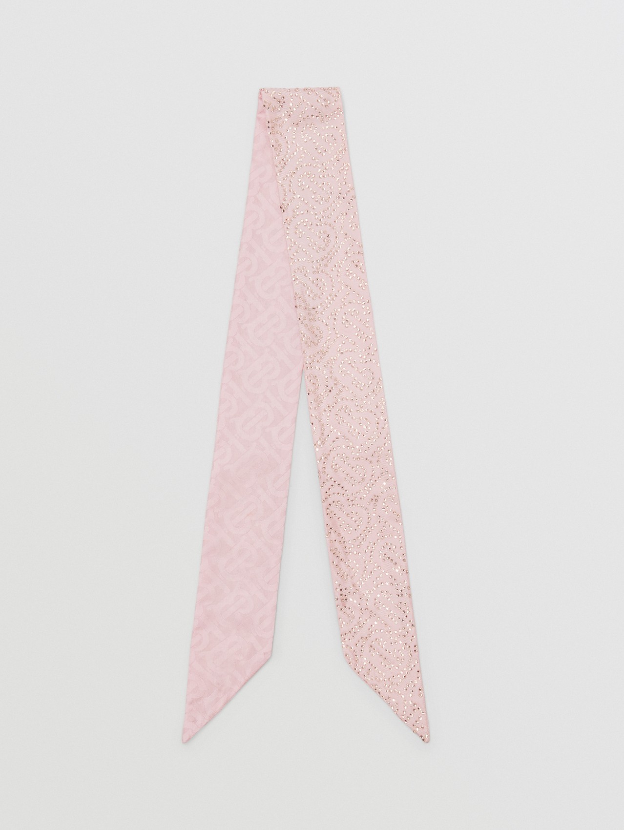 Sciarpa sottile reversibile in seta con monogramma in cristalli (Rosa)
