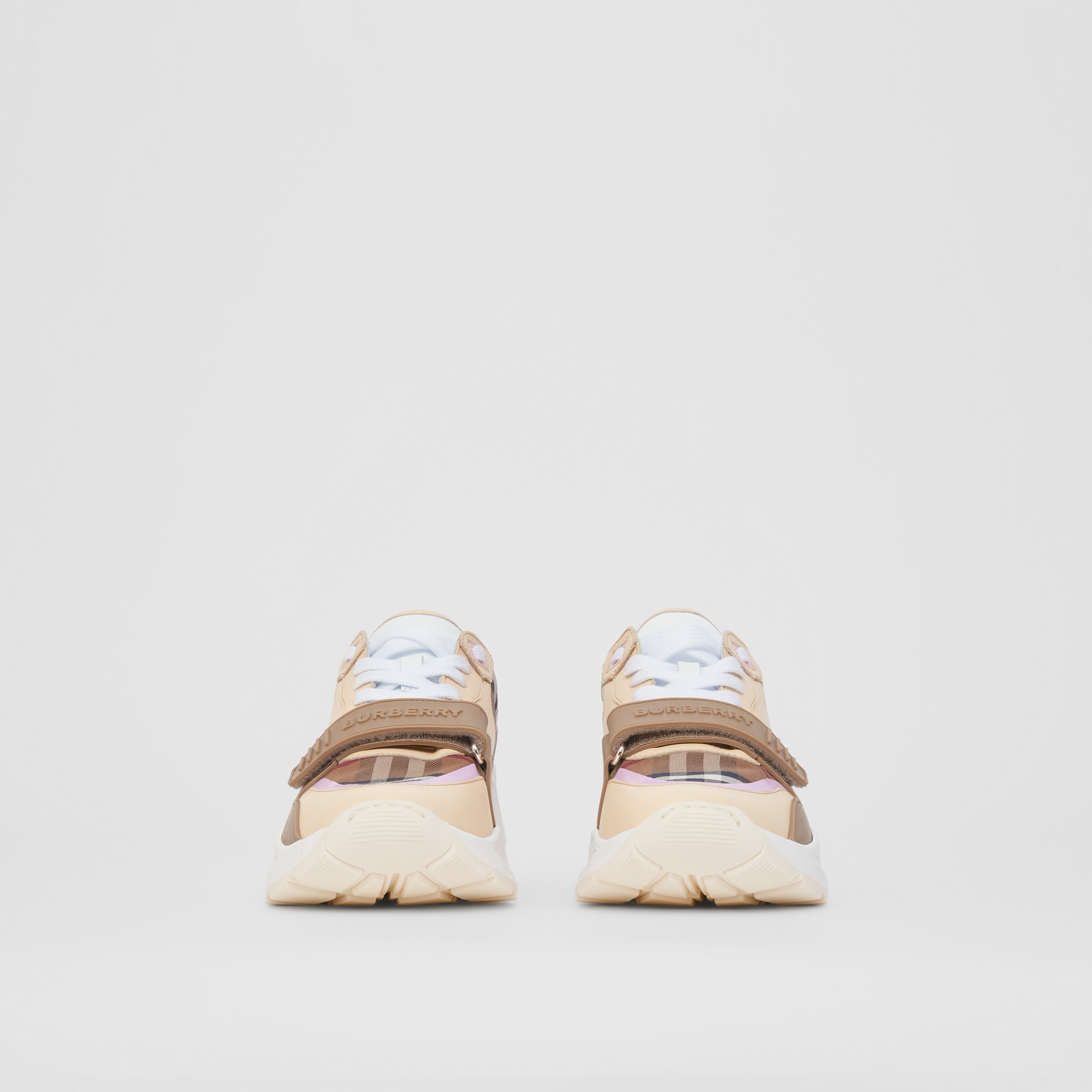 Check Cotton and Leather Sneakers in Birch Brown/pink - Women | Burberry® Official - 4