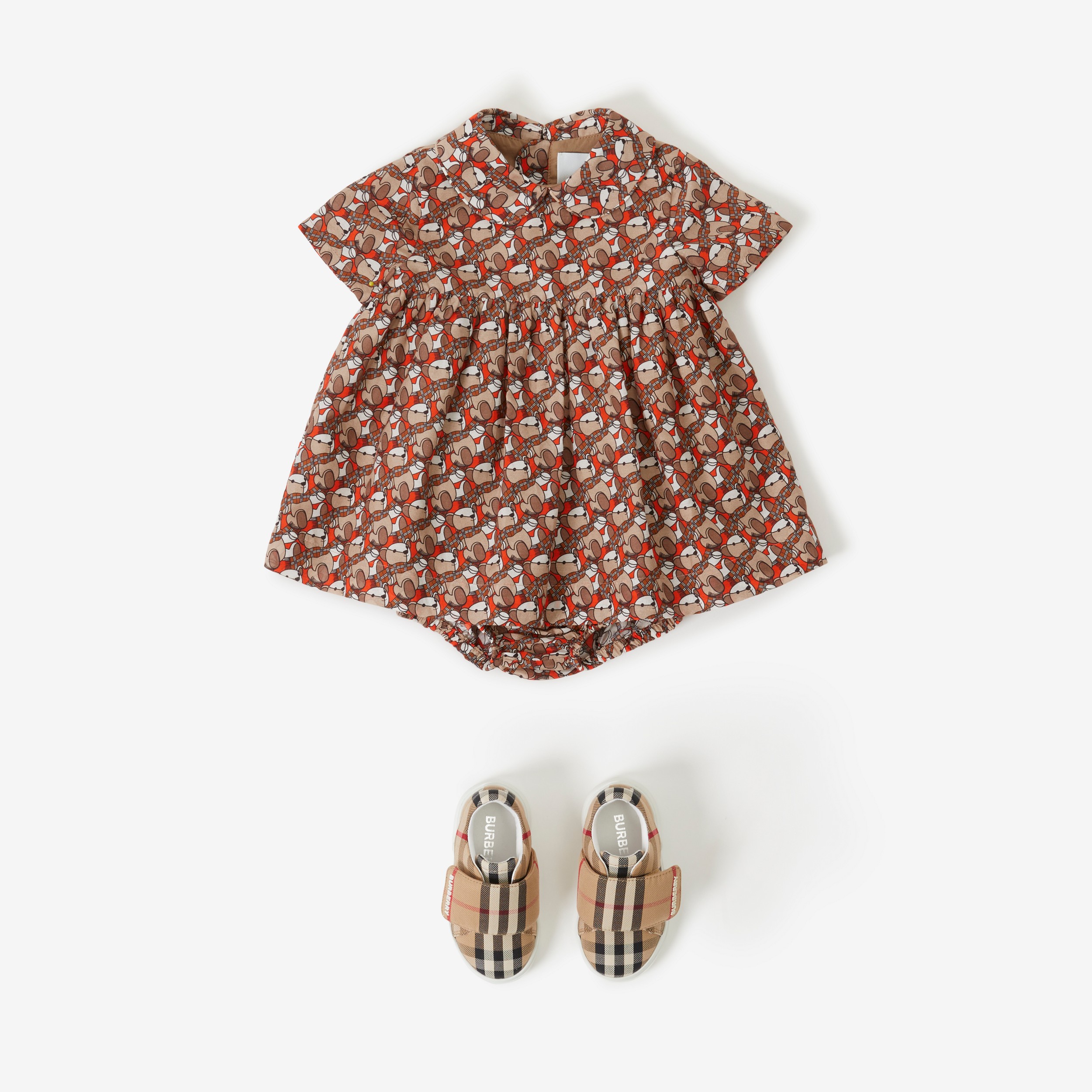 Vestido en algodón y seda con ositos Thomas y cubrepañal (Naranja Escarlata) - Niños | Burberry® oficial - 3