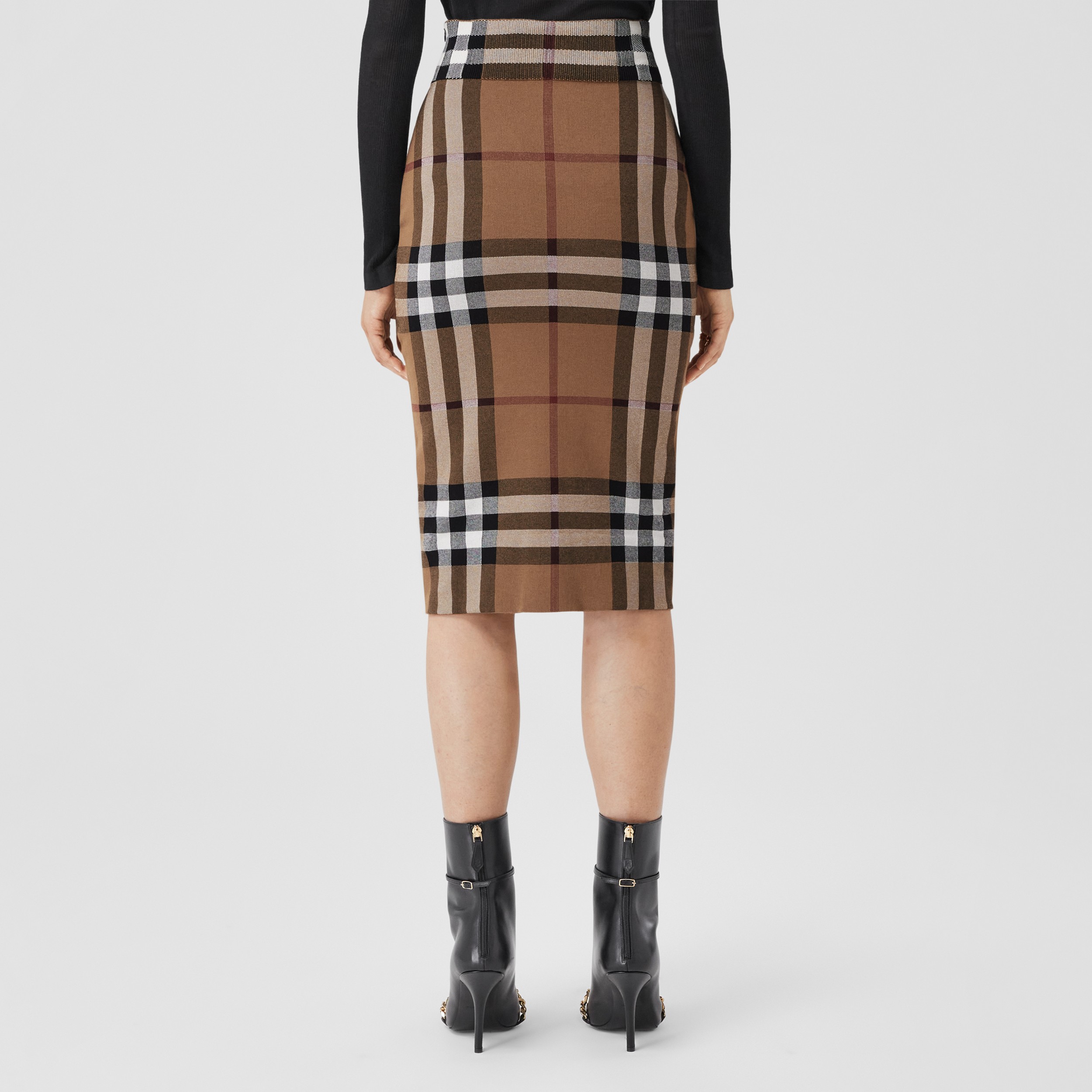 Check Cotton Silk Blend Jacquard Skirt in Birch Brown | Burberry® Official - 3