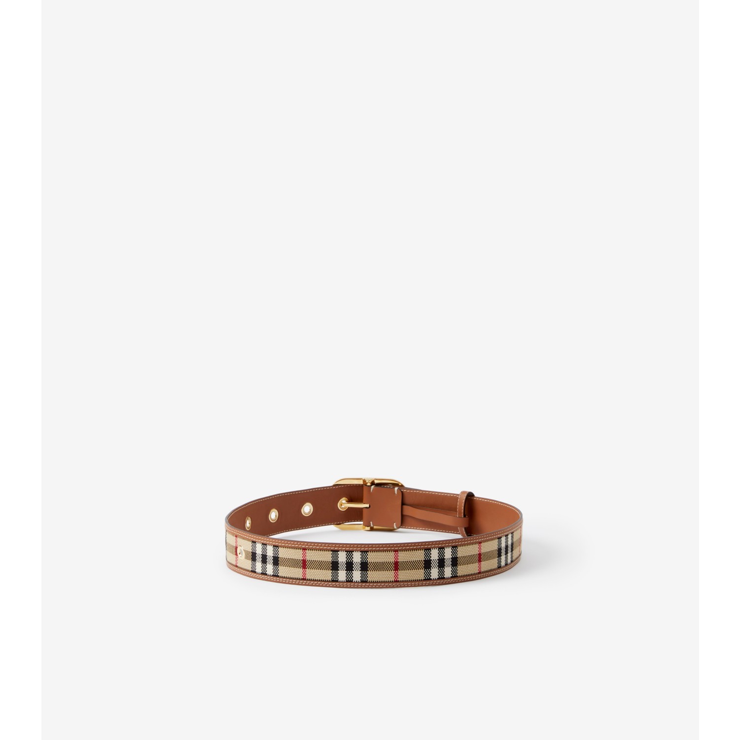 Logo Checked Belt in Beige - Burberry