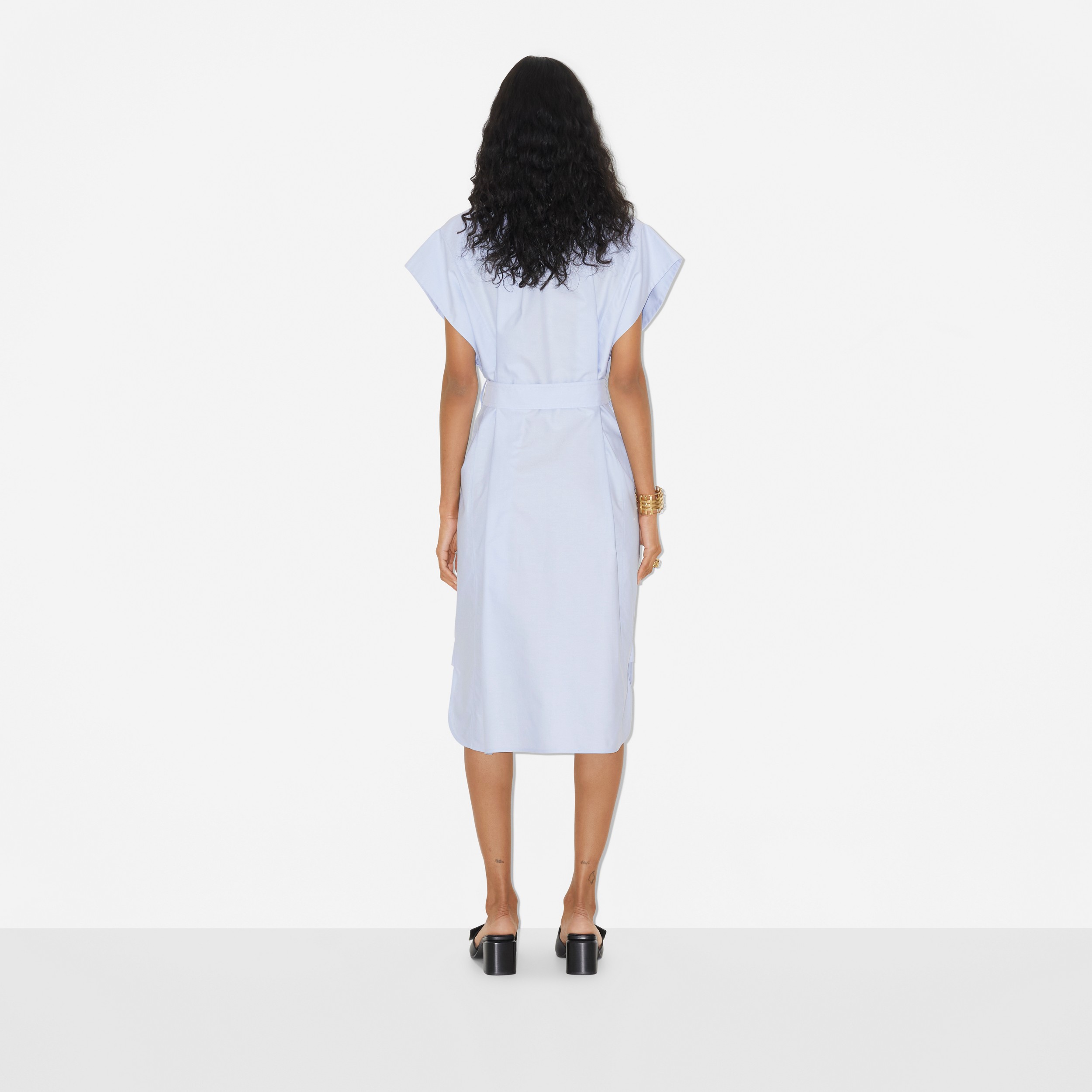Cotton Oxford Shirt Dress in Pale Blue - Women | Burberry® Official - 4