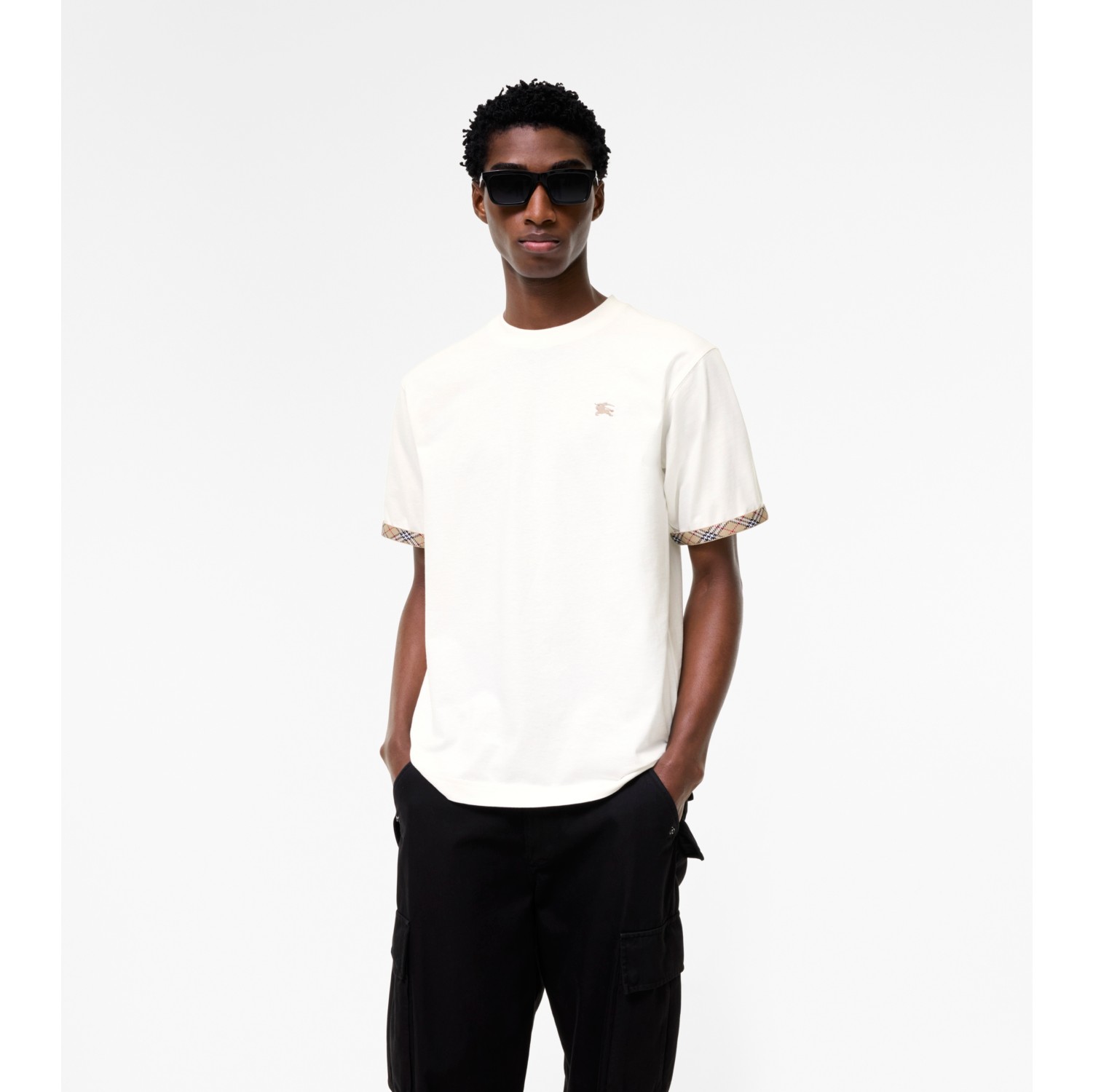 Check Trim Cotton T-shirt in Chalk white - Men | Burberry® Official