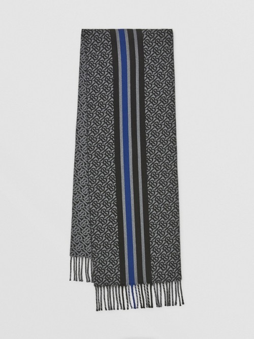 Burberry Striped Monogram Wool Cotton Jacquard Scarf In Charcoal