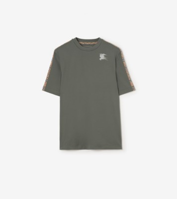 Check Trim Jersey T-shirt in Mid grey - Men, Nylon | Burberry