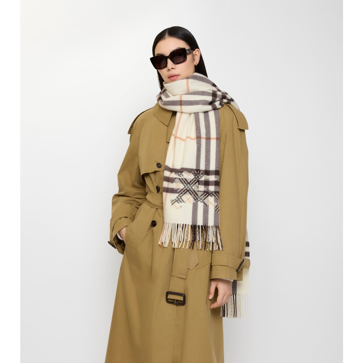  Check Wide Cross Stitch EKD Cashmere Scarf