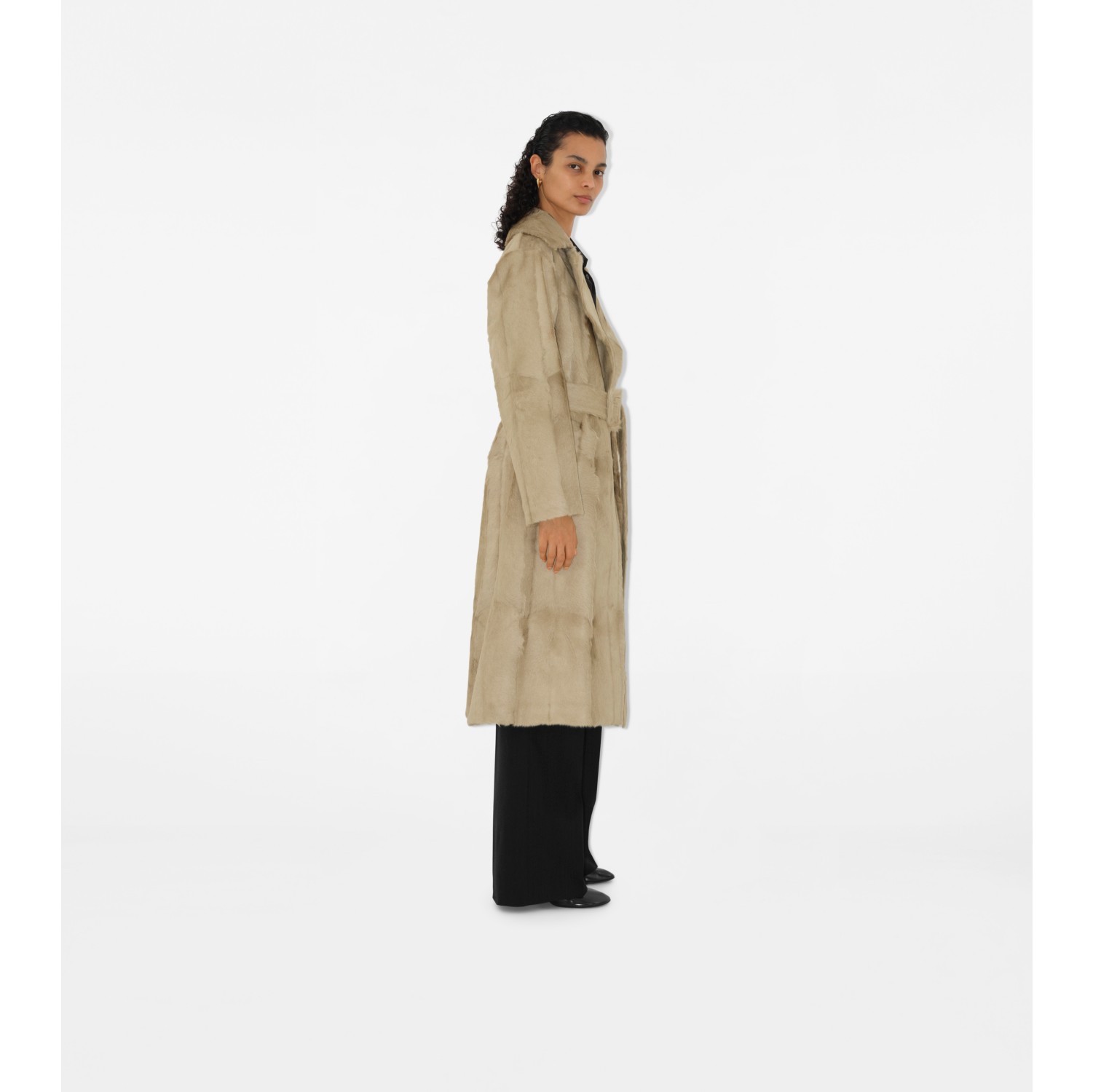 Trench coat longo de pelo de cabra