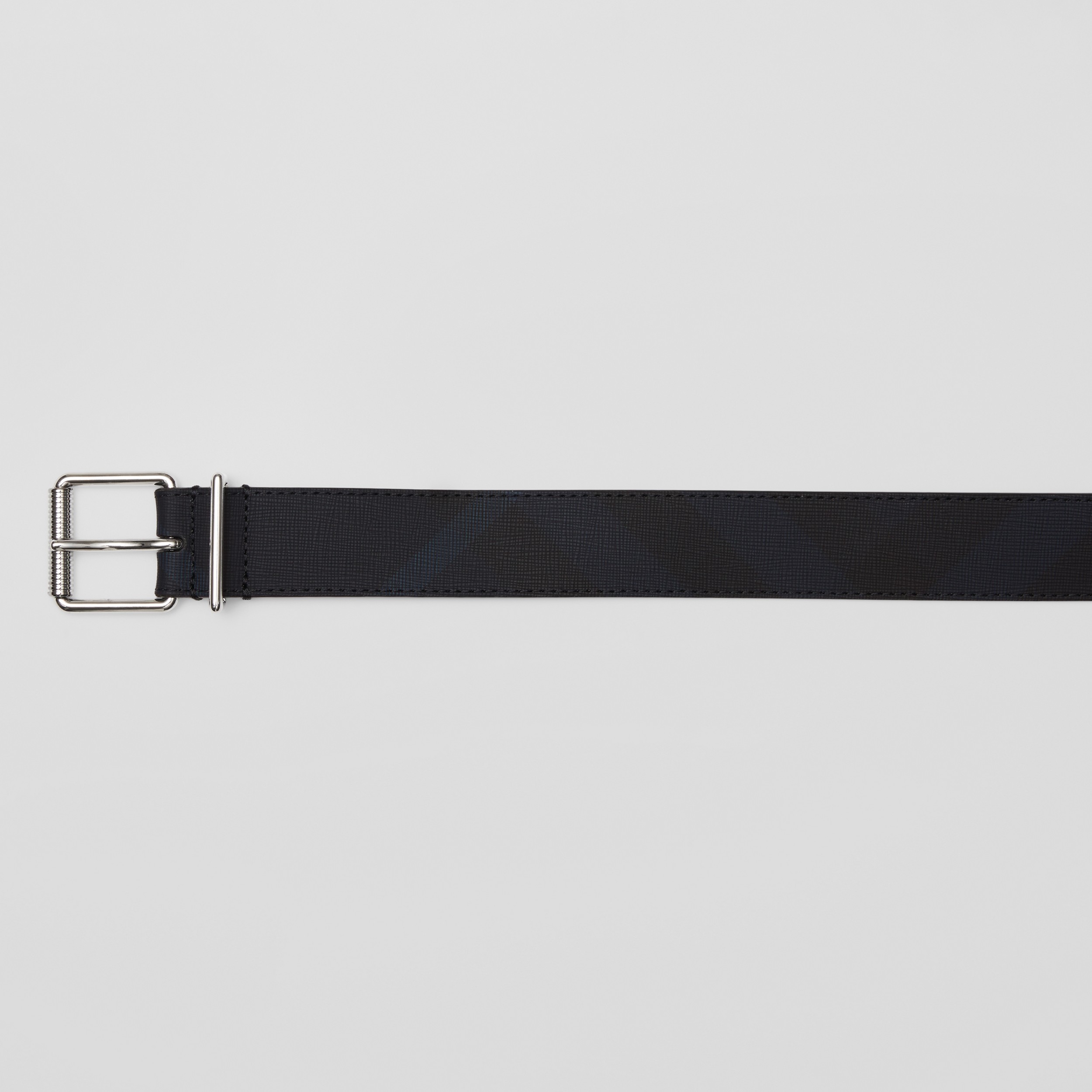 Check and Leather Belt in Charcoal Blue/silver - Men | Burberry® Official - 2