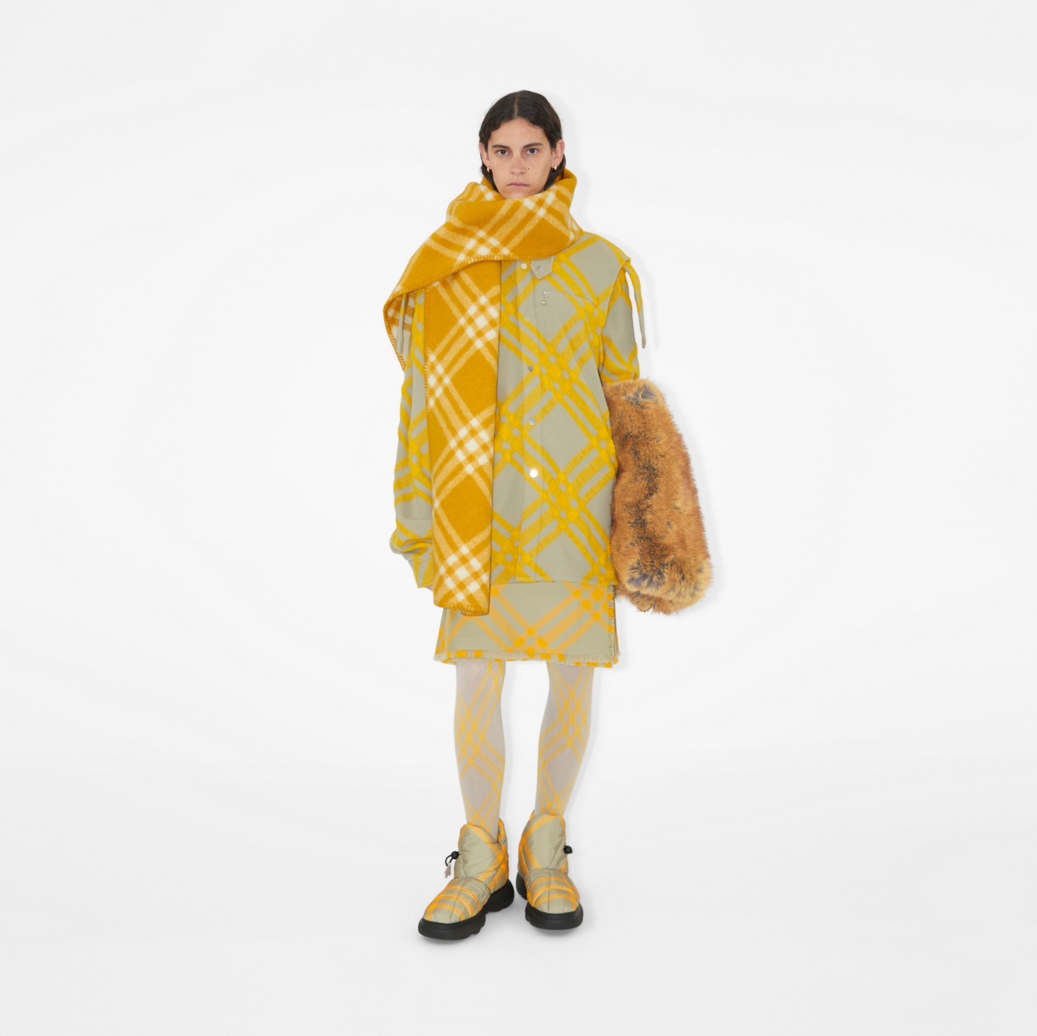Meia-calça em mescla de lã xadrez (Limestone/mimosa) | Burberry® oficial