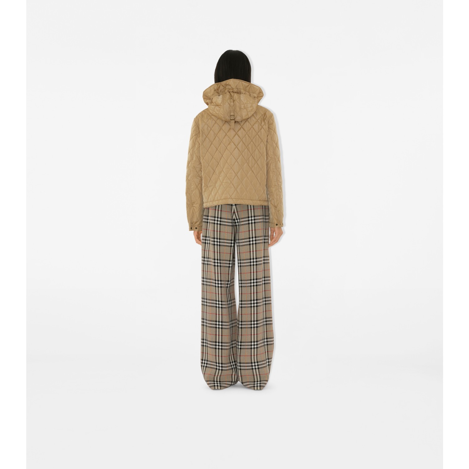 Giacca cropped in nylon trapuntato con cappuccio