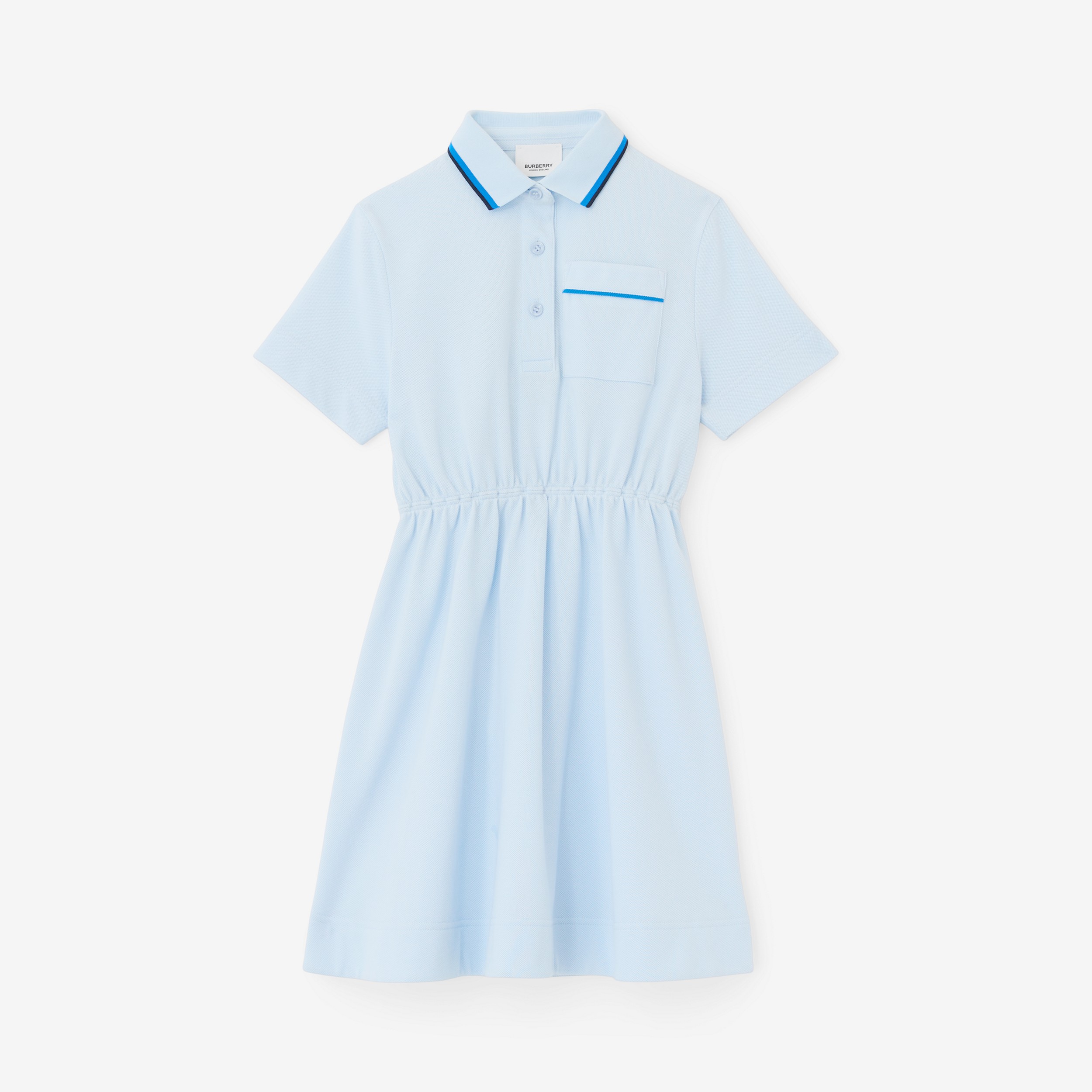 로고 스크립트 프린트 코튼 피케 폴로셔츠 드레스 (페일 블루) | Burberry® - 1