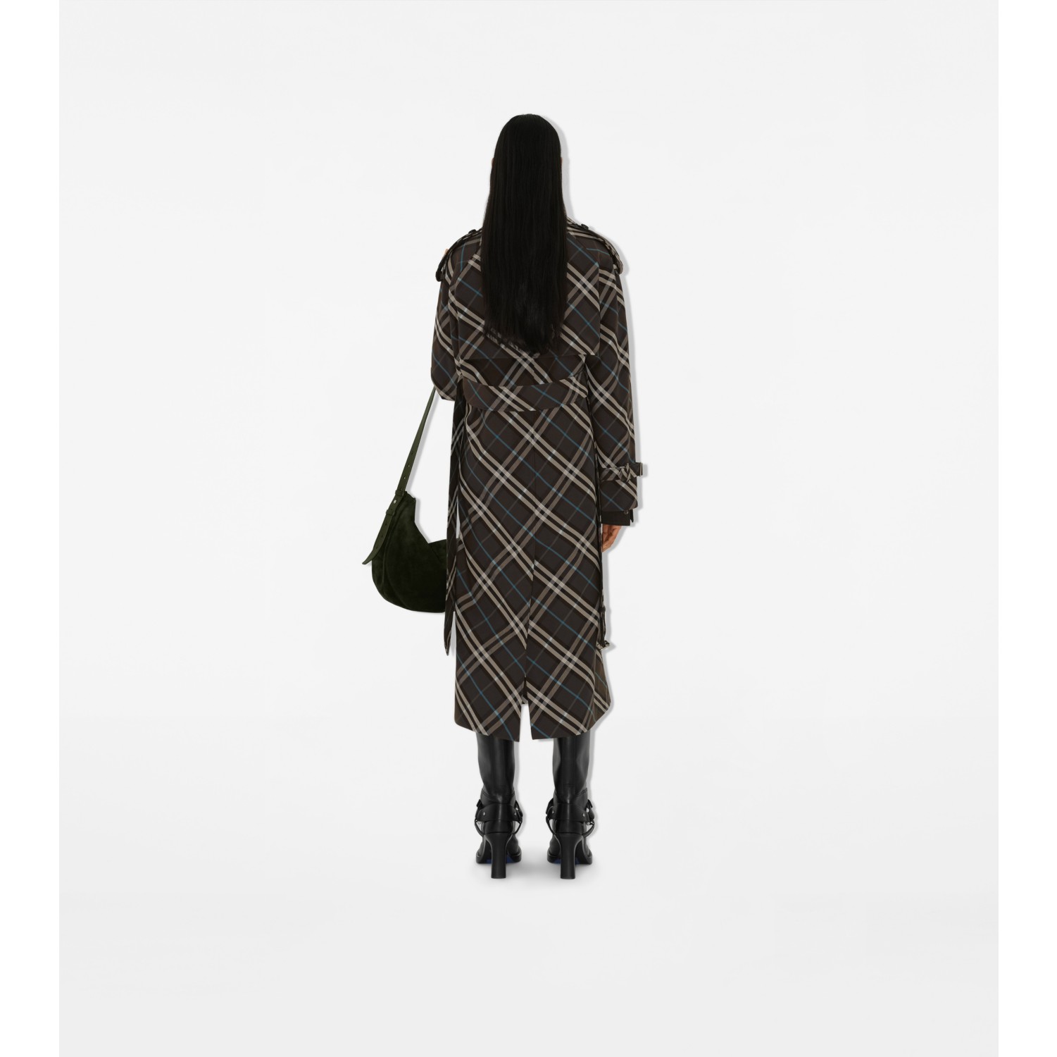 Langer Baumwollmisch-Trenchcoat in Check