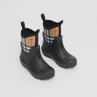 Burberry Childrens Vintage Check Neoprene And Rubber Rain Boots In Black