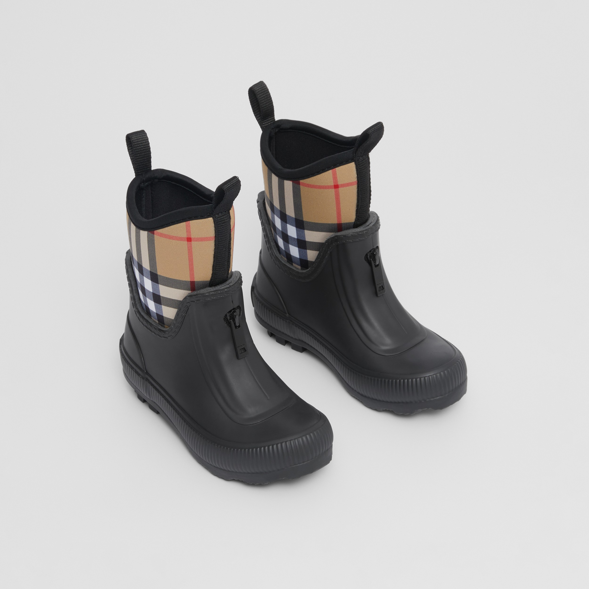 Vintage Check Neoprene and Rubber Rain Boots in Black - Children | Burberry® Official - 1