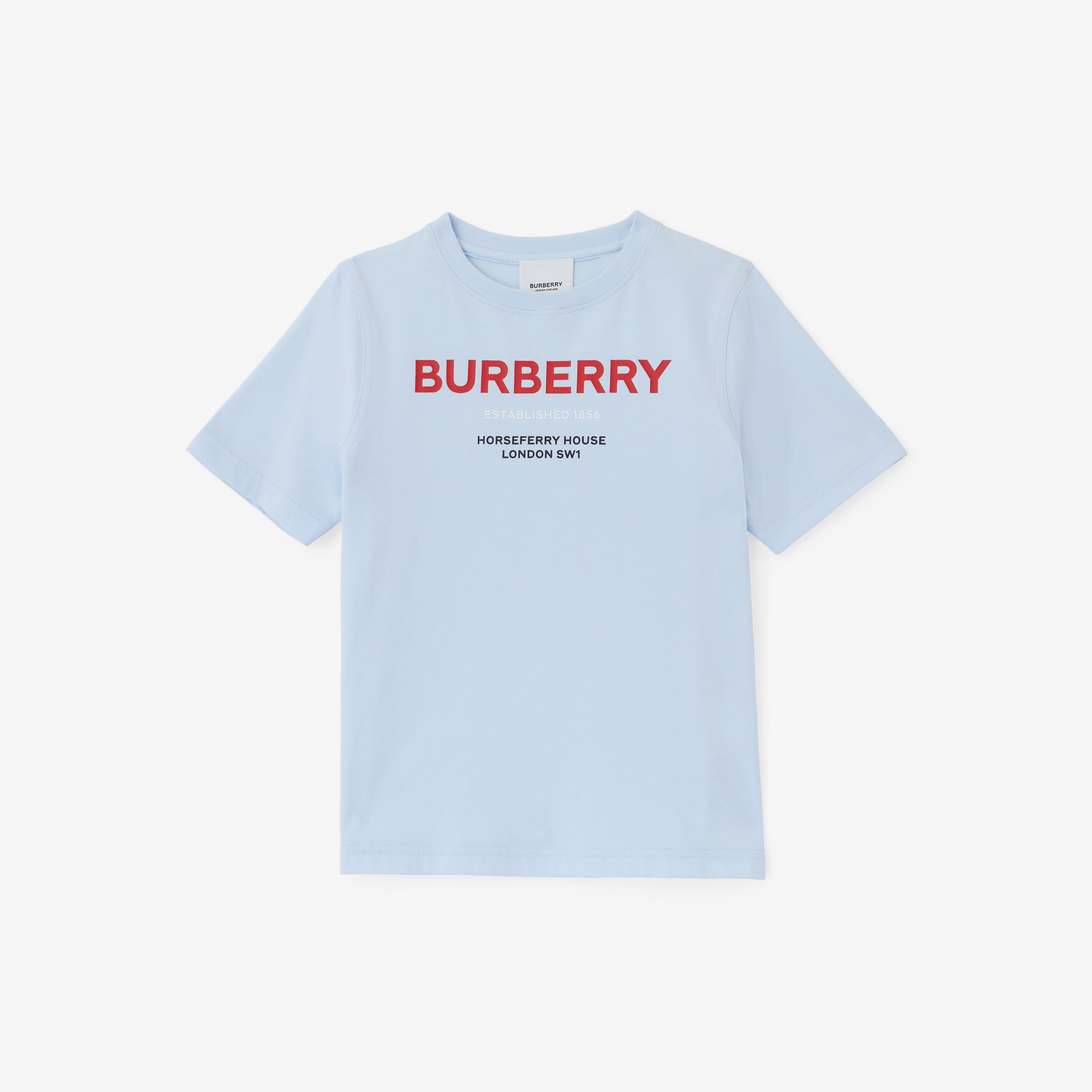 Horseferry Print Cotton T-shirt in Pale Blue | Burberry® Official - 1