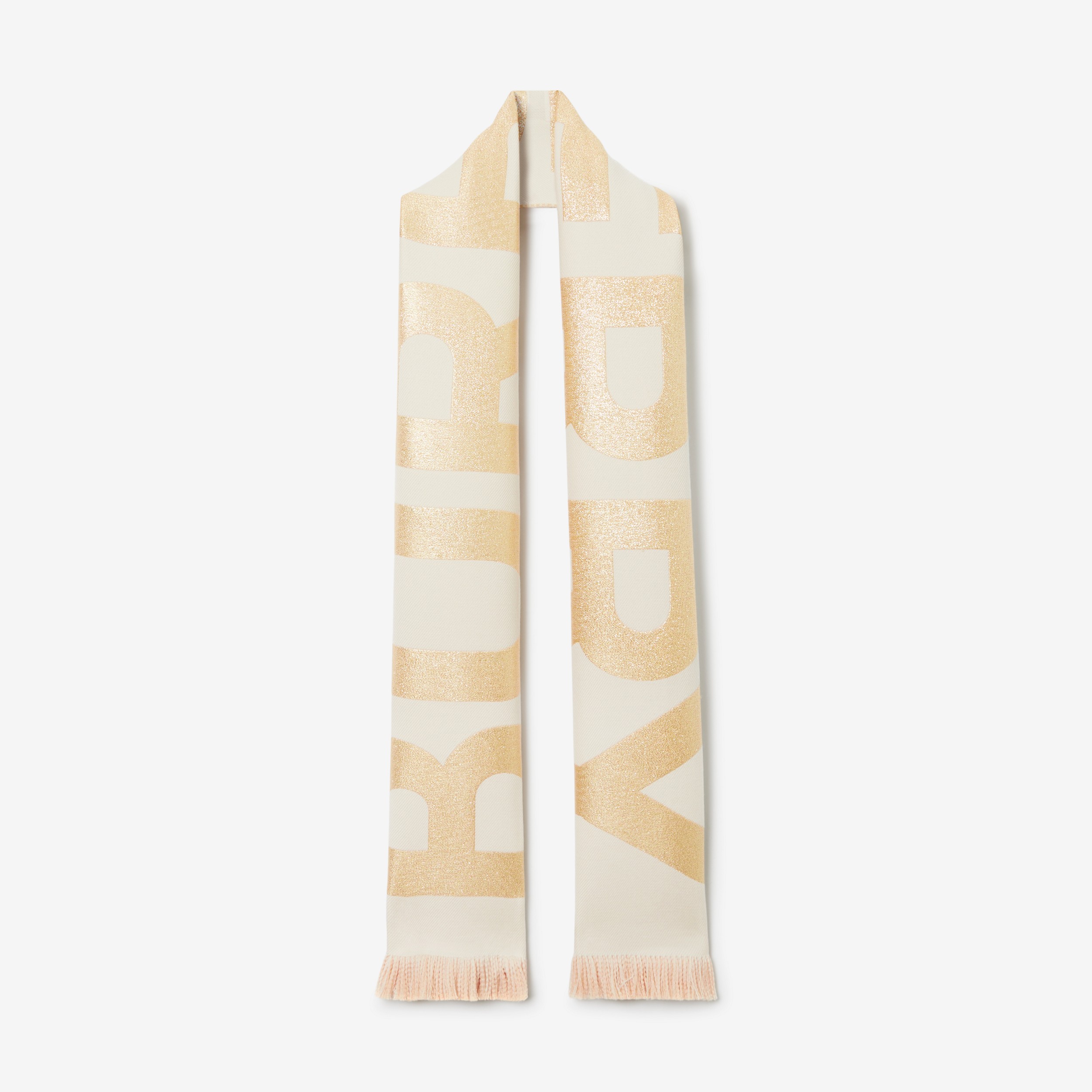 Écharpe en laine mélangée avec logo en lamé (Camel/blush Clair) | Site officiel Burberry® - 1