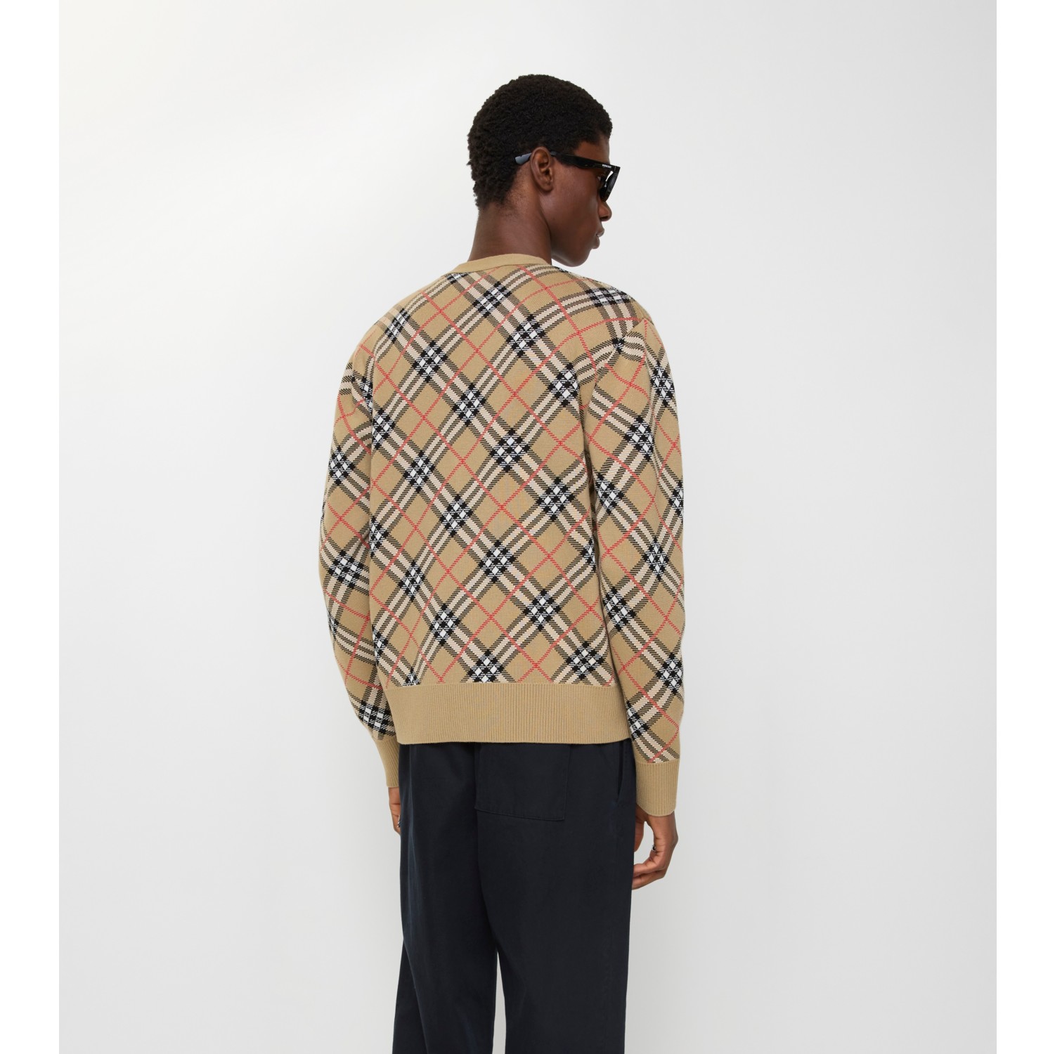 Check Cotton Wool Cardigan in Sand beige