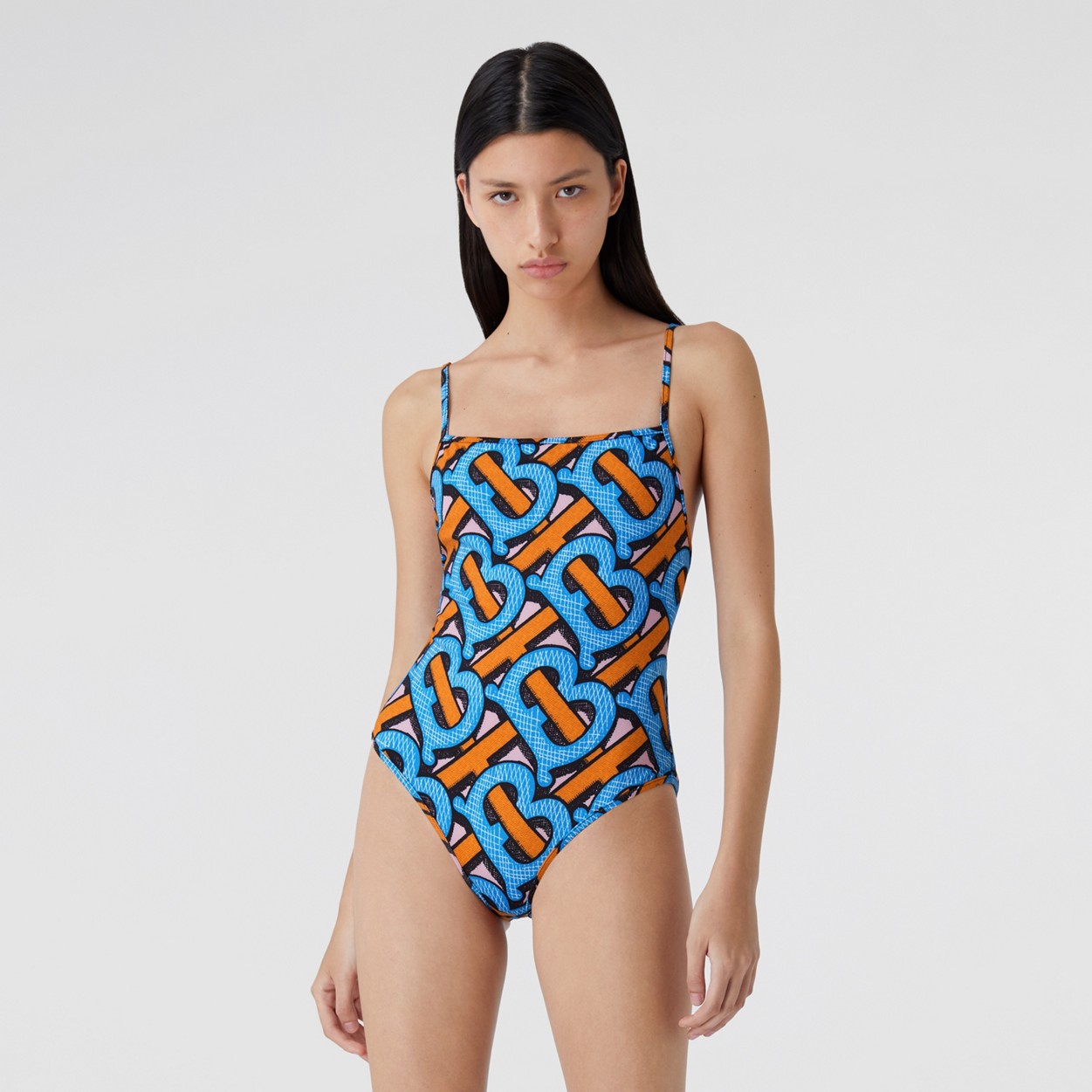 Monogram Print Swimsuit Blue and Orange by Burberry, available on burberry.com for EUR390 Kendall Jenner Top SIMILAR PRODUCT