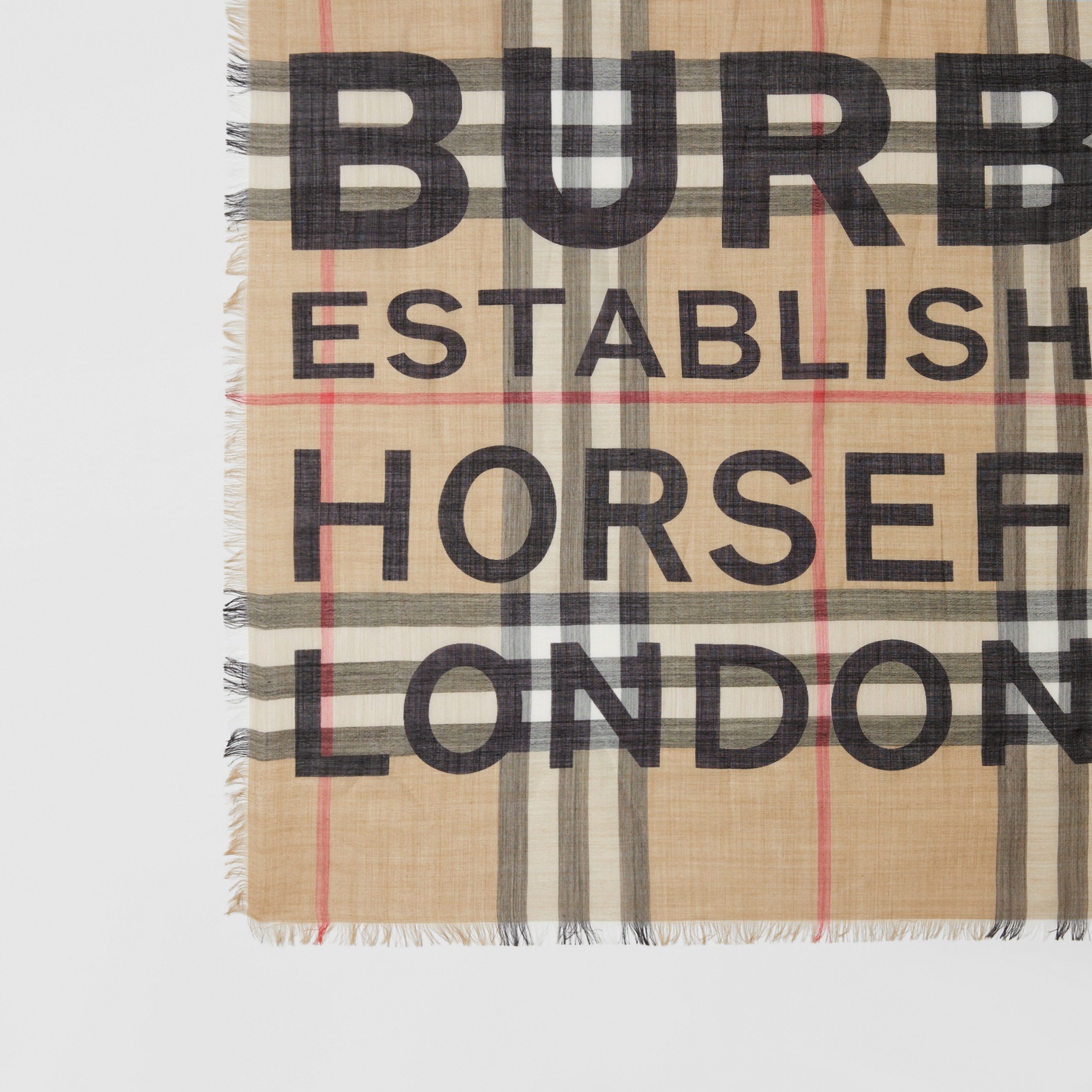 Horseferry Print Check Wool Silk Large Square Scarf in Archive Beige | Burberry® Official - 2