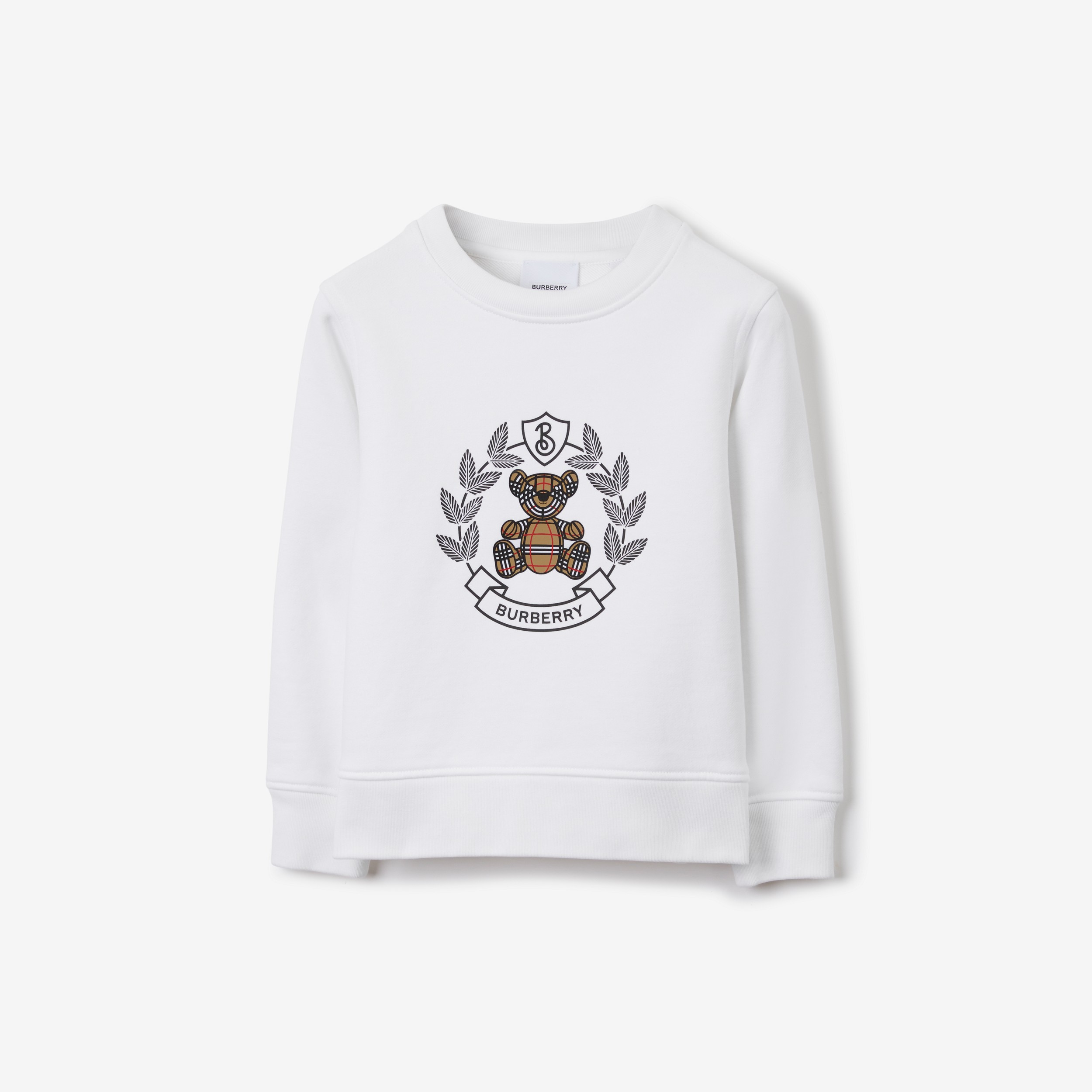 Thomas Bear Print Cotton Sweatshirt in White | Burberry® Official - 1