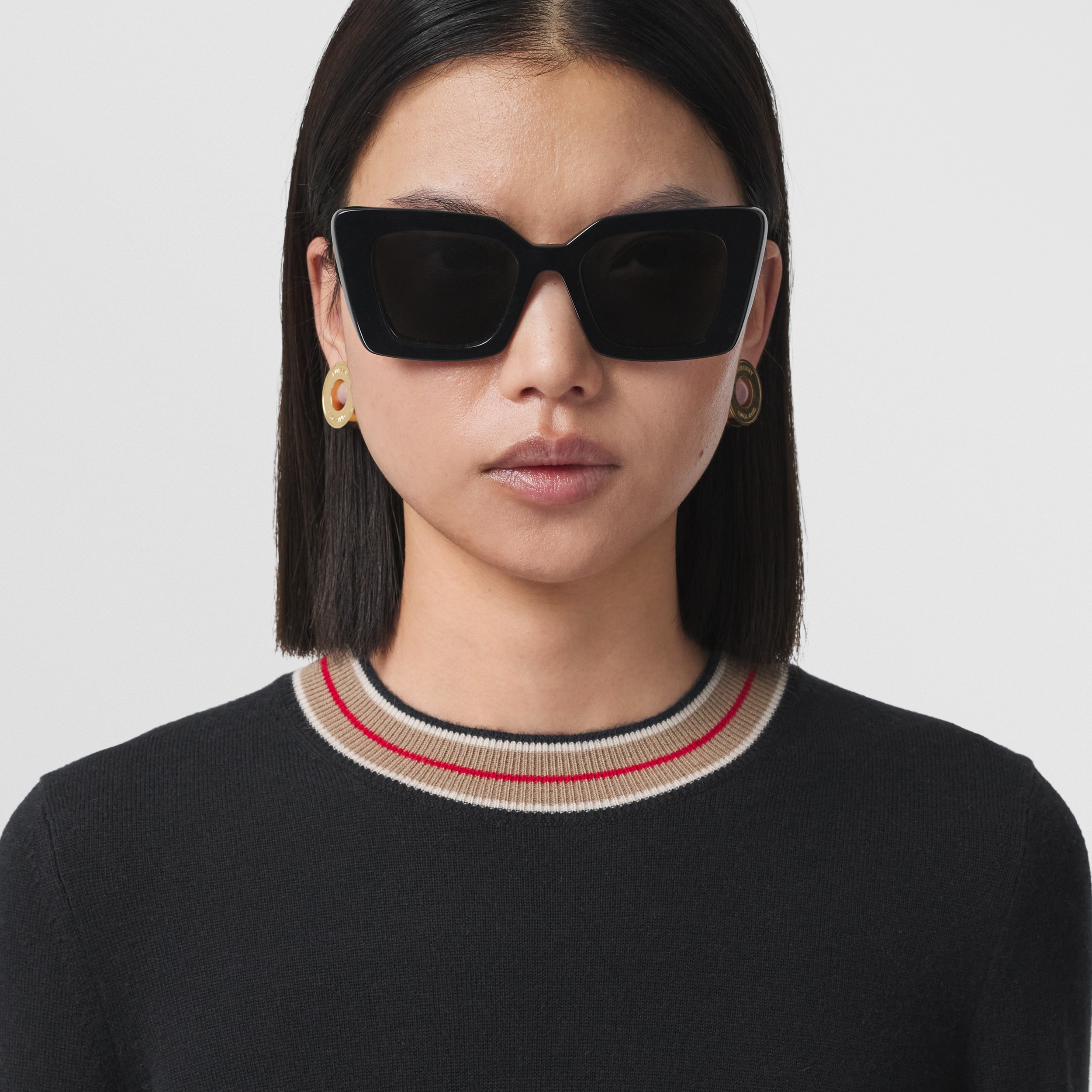 Stripe Detail Cashmere Sweater in Black - Women | Burberry® Official - 2