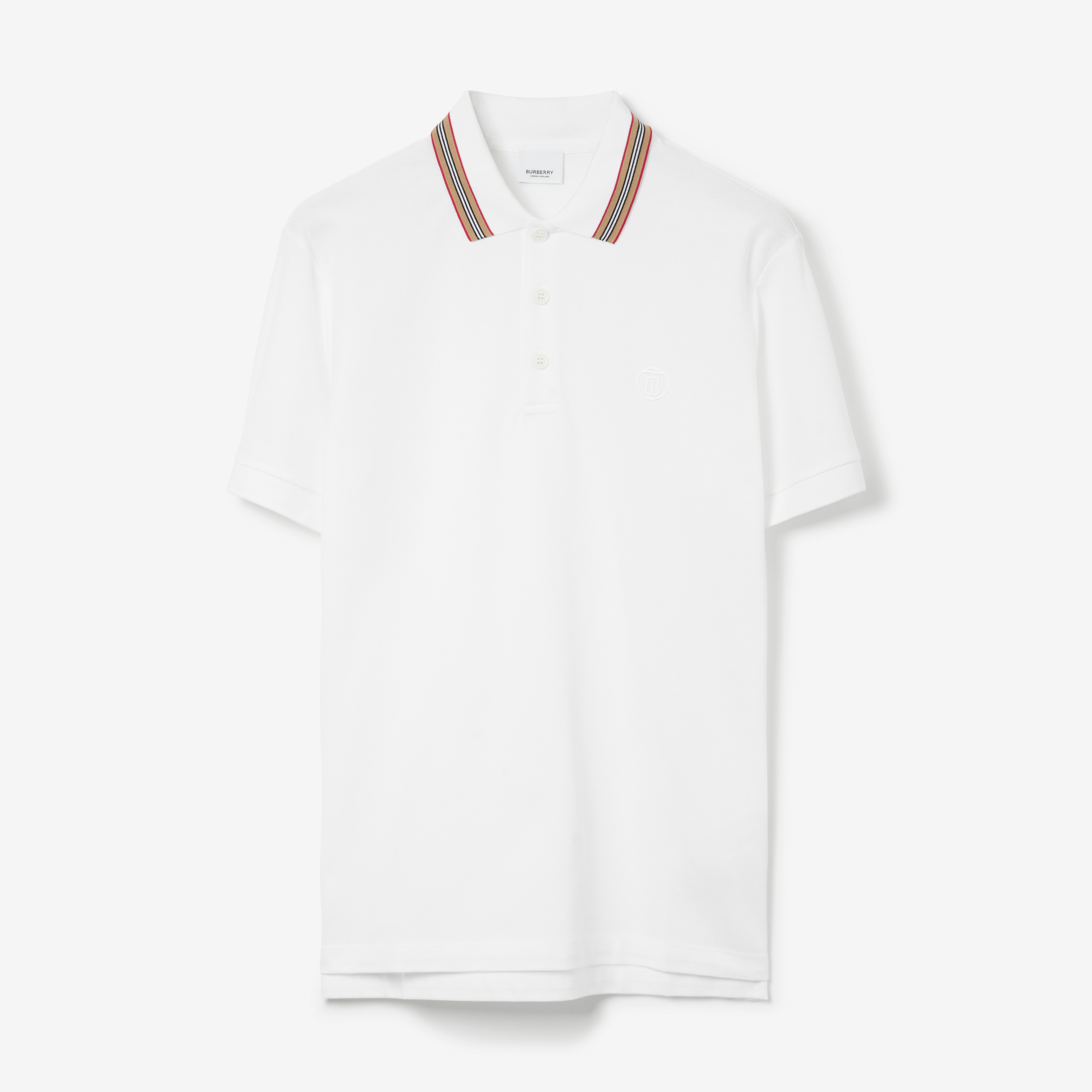 Polo en coton avec col à rayures iconiques (Blanc) - Homme | Site officiel Burberry® - 1