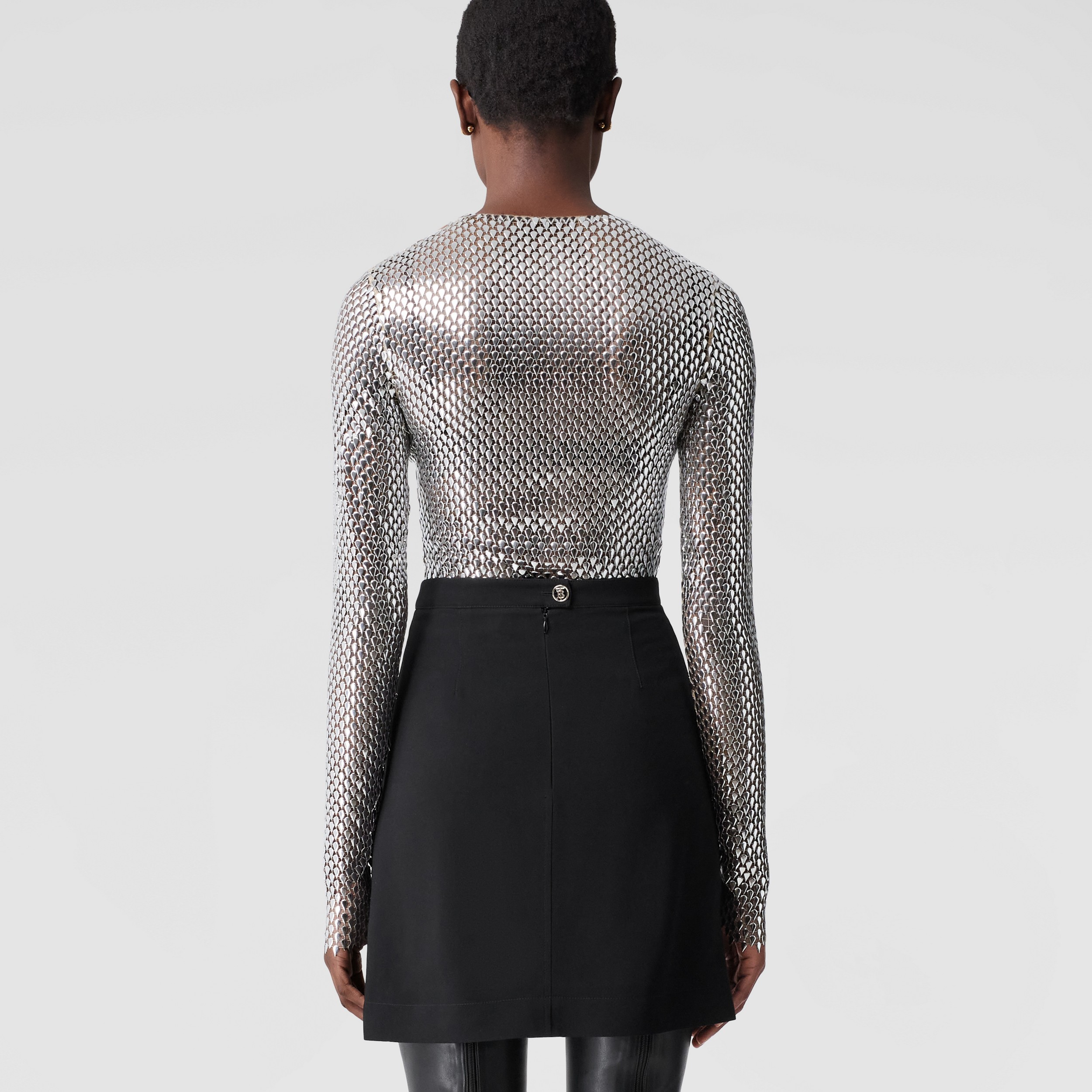 Metallic Paillette-embellished Mesh Top in Silver - Women | Burberry® Official - 3