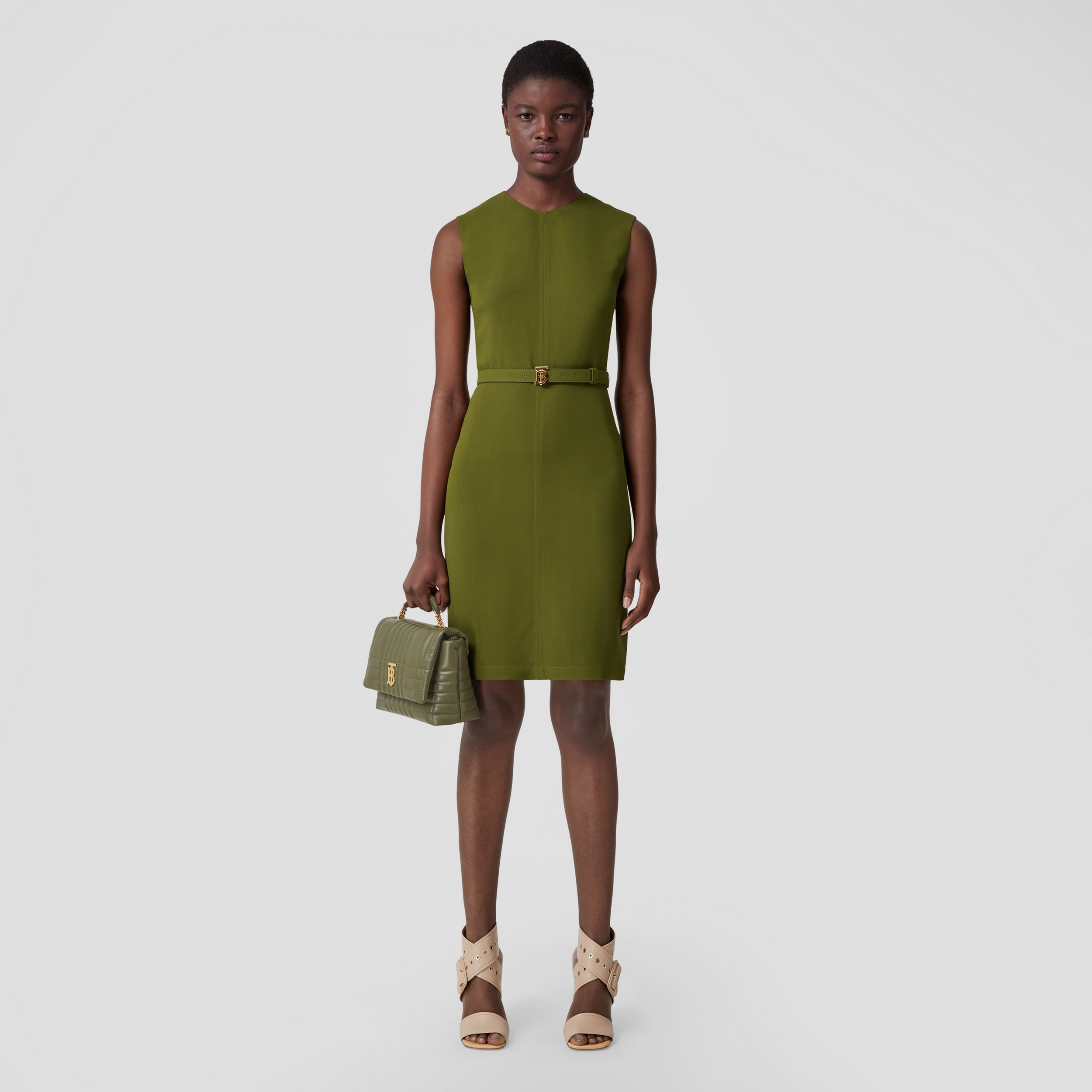 Sleeveless Monogram Motif Belted Dress in Deep Fern Green - Women | Burberry® Official