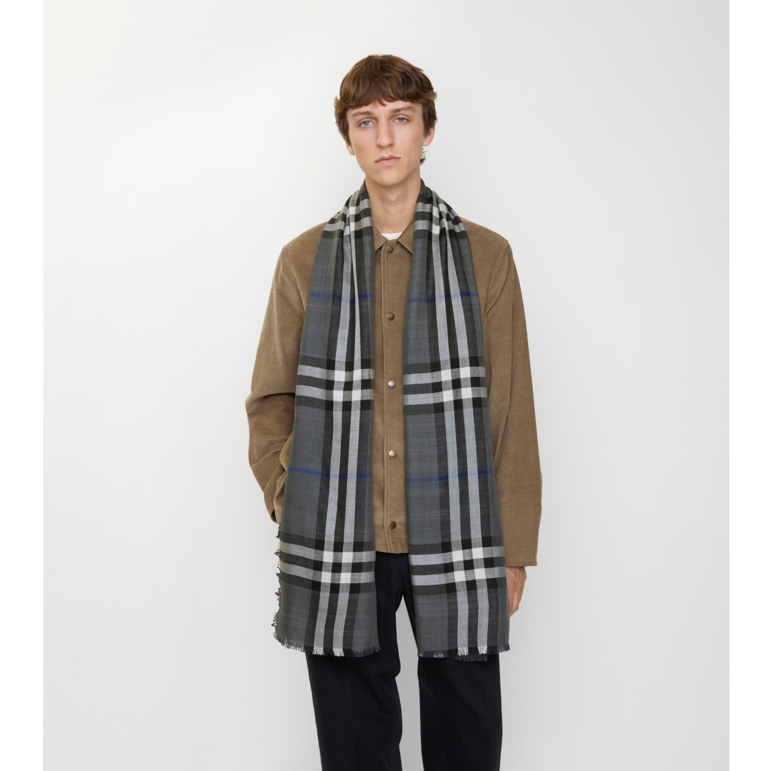 Reversible Check Wool Silk Scarf
