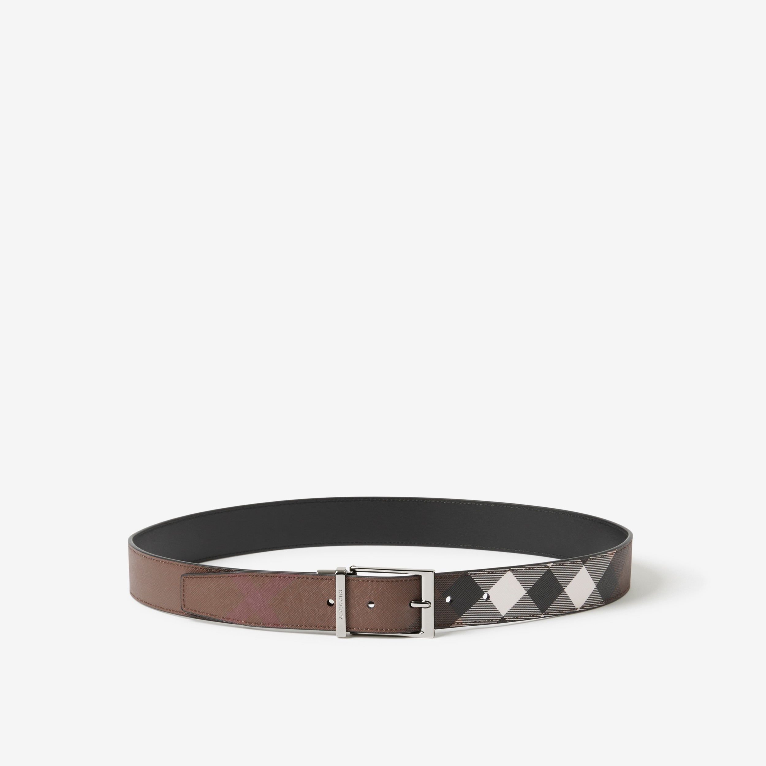 Burberry Black Charcoal Check Coated Canvas Logo Plague Belt 75CM