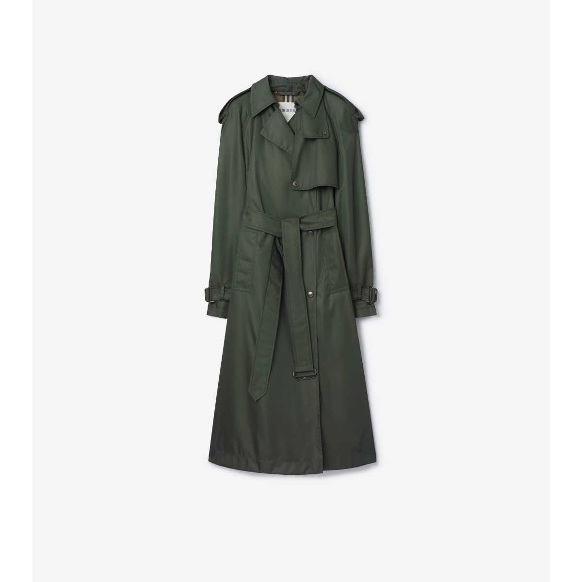  Check Long Nylon Hooded Trench Coat