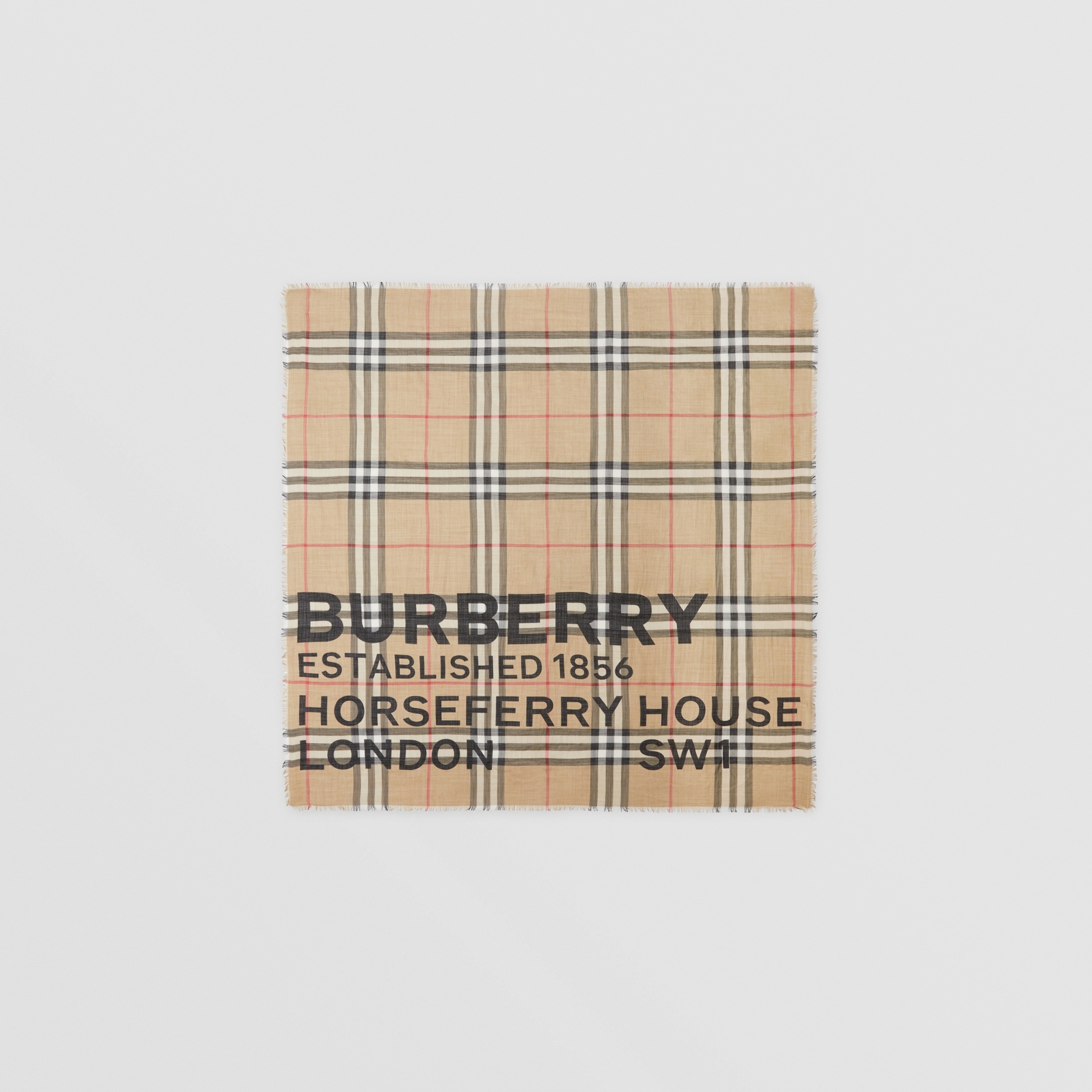 Horseferry Print Check Wool Silk Large Square Scarf in Archive Beige | Burberry® Official - 1