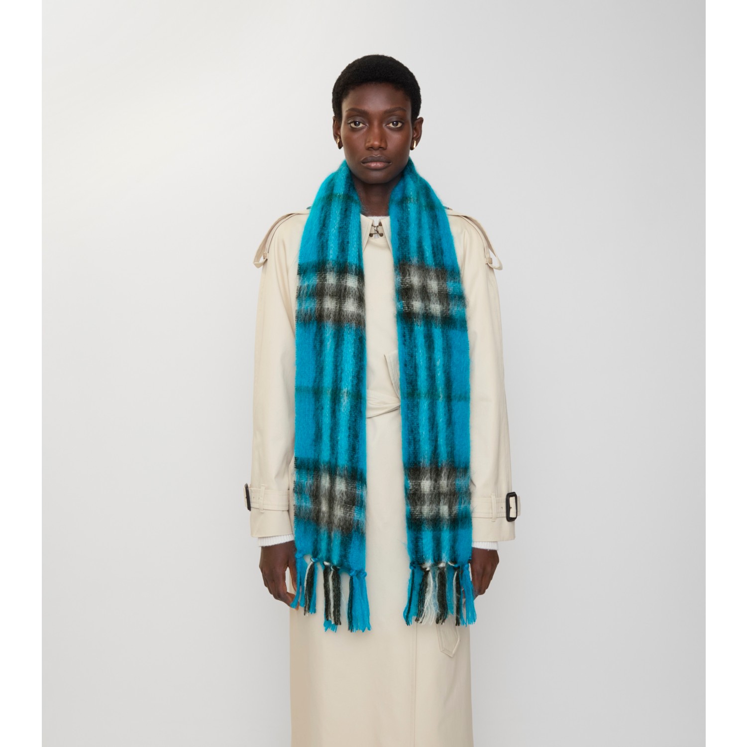 Check Mohair Wool Scarf