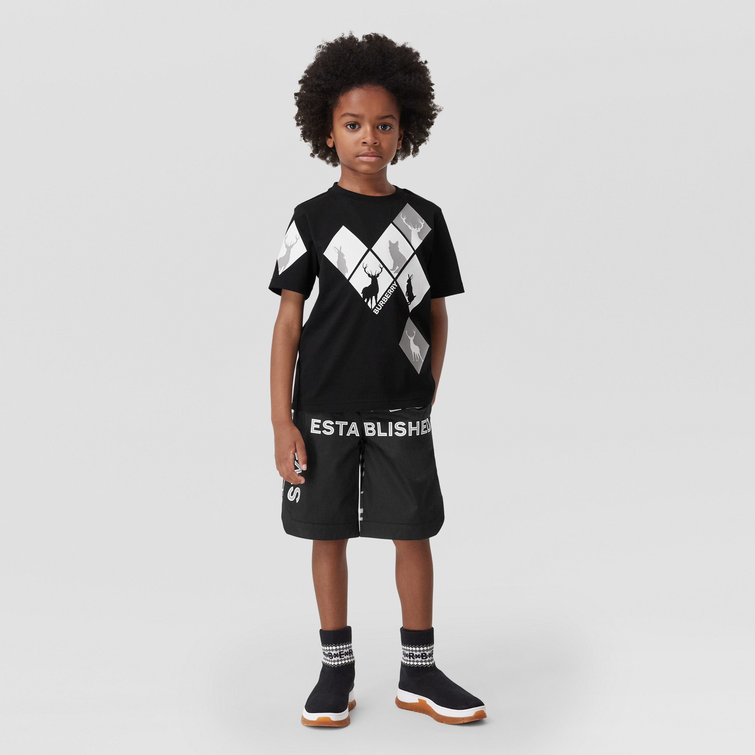 Animal Kingdom Print Cotton T-shirt in Black - Children | Burberry® Official - 3