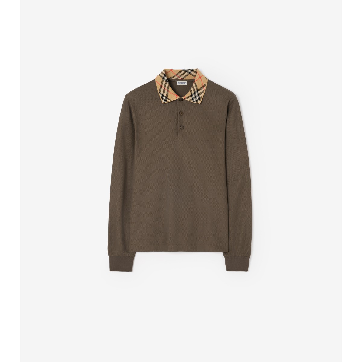  Check Long-sleeve Collar Cotton Polo Shirt