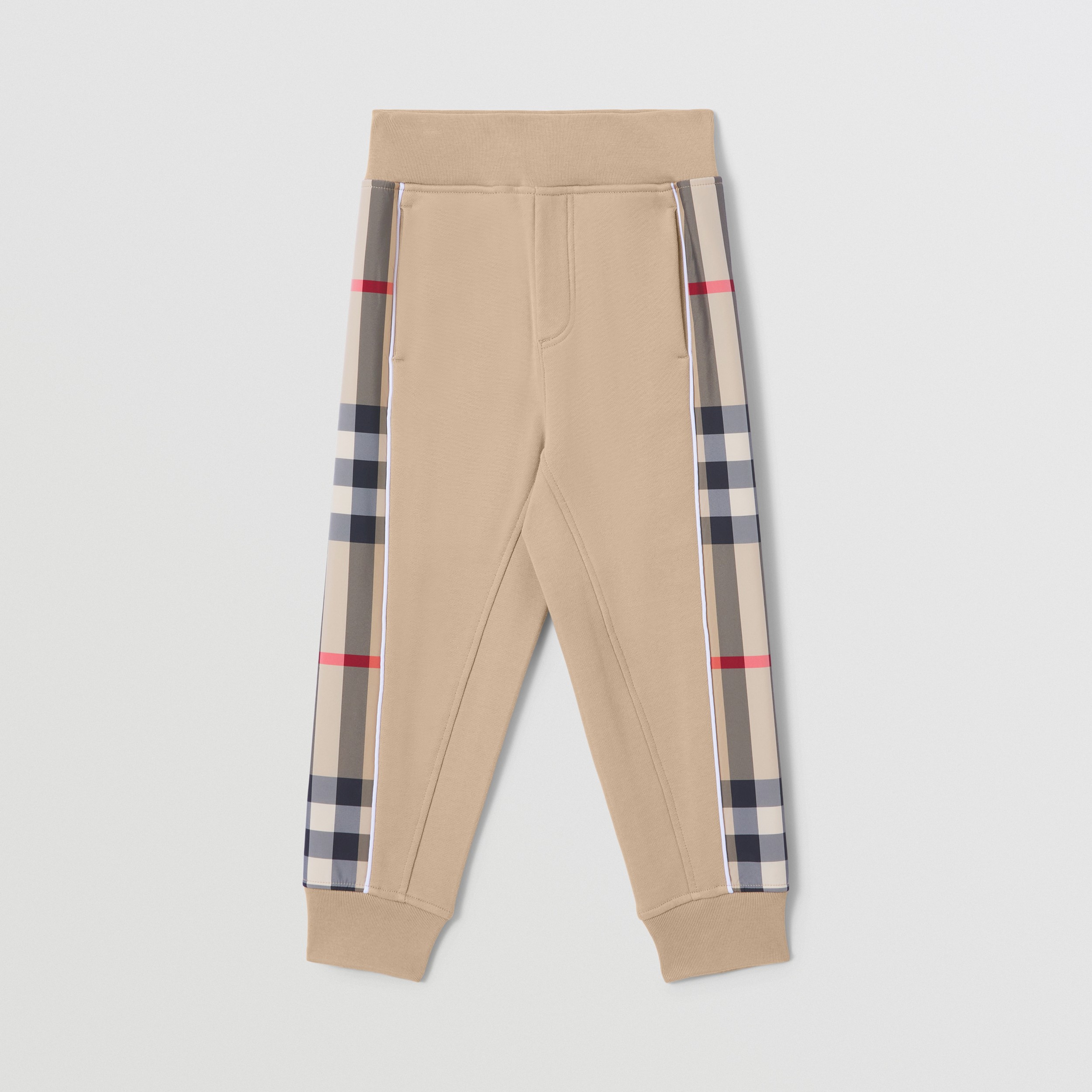Check Panel Cotton Jogging Pants in Archive Beige | Burberry® Official - 1