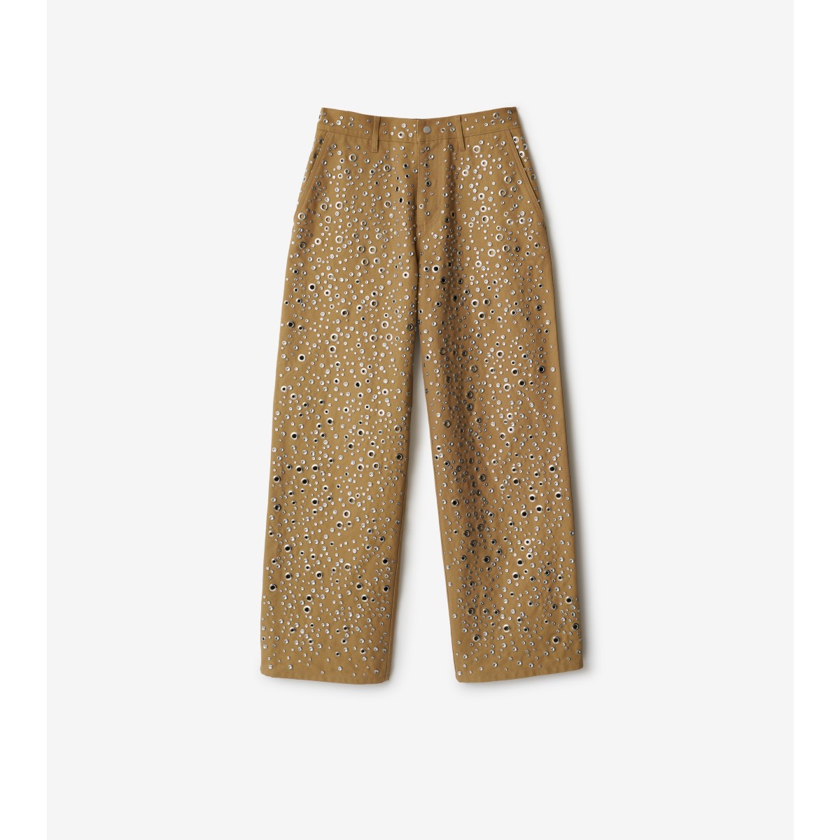 Shop Burberry Studded Cotton Trousers In Timber