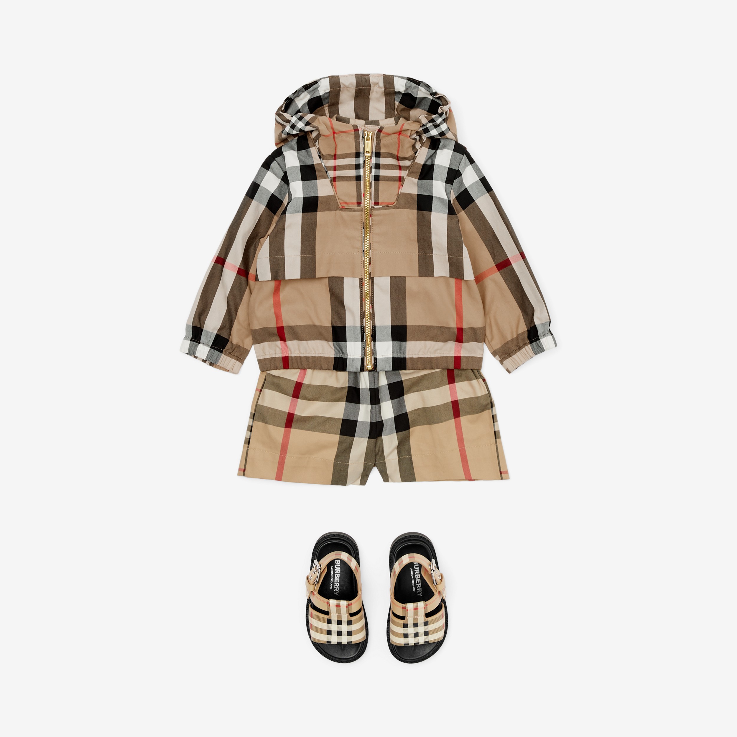 Jaqueta com capuz de algodão em xadrez contrastante (Bege Clássico) - Crianças | Burberry® oficial - 3