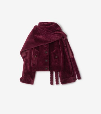 Detachable Scarf Shearling Jacket in Ruby red Women, Leather