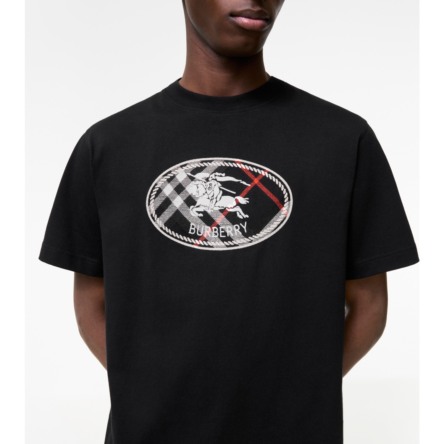 Check Knight Stamp Cotton T-shirt in Black - Men | Burberry® Official
