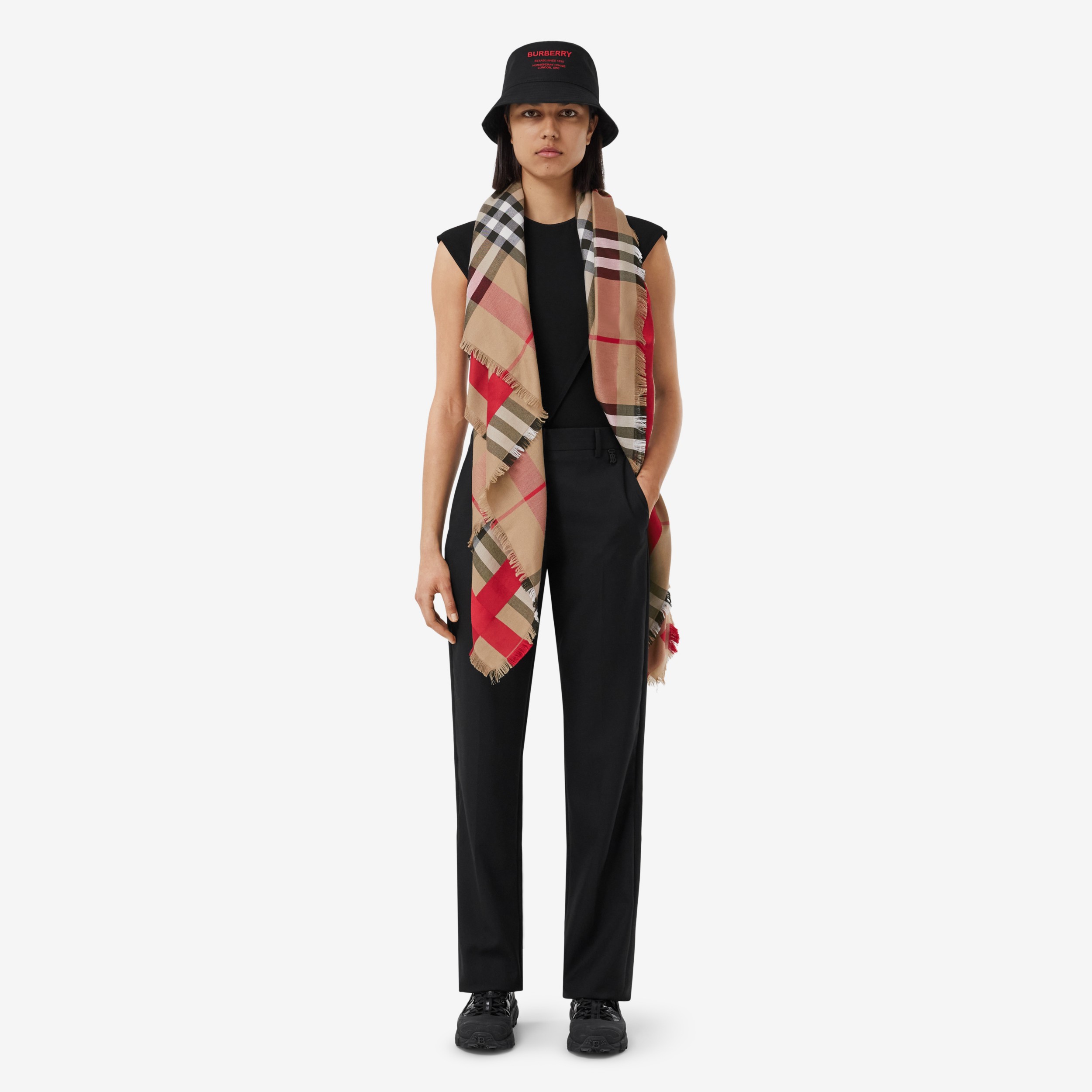 Check Silk Wool Large Square Scarf in Archive Beige | Burberry® Official - 3