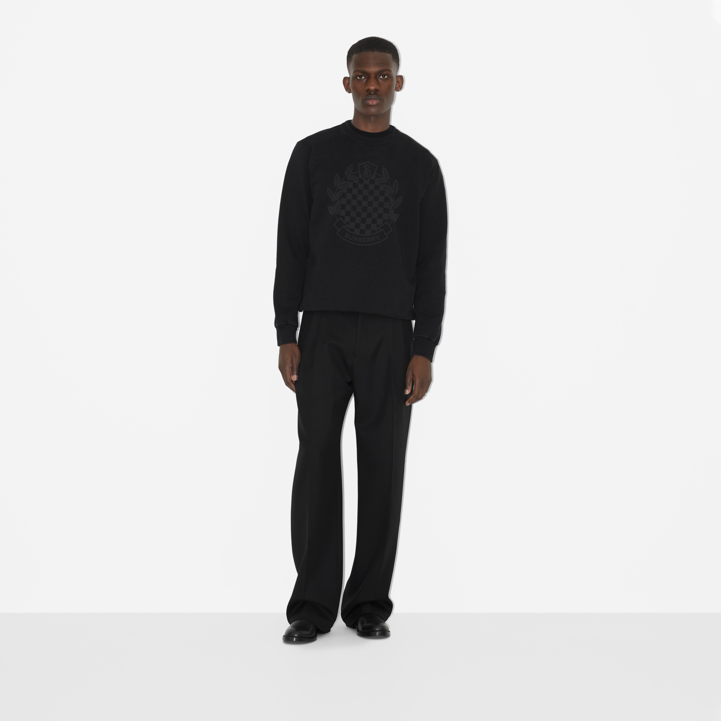 Chequered Crest Cotton Sweatshirt in Black - Men | Burberry® Official - 2
