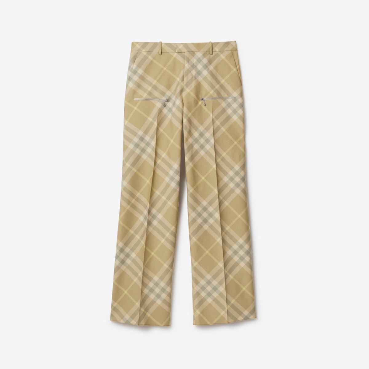 Burberry Check Wool Trousers In Flax