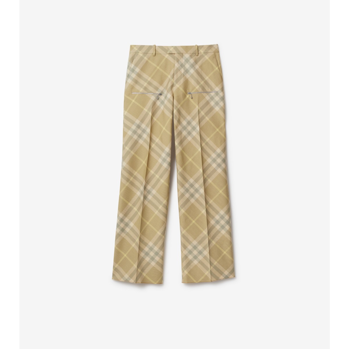 Burberry Check Wool Trousers In Flax