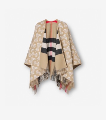 Shop Burberry Reversible Mega Check & Monogram Wool-Cashmere Cape