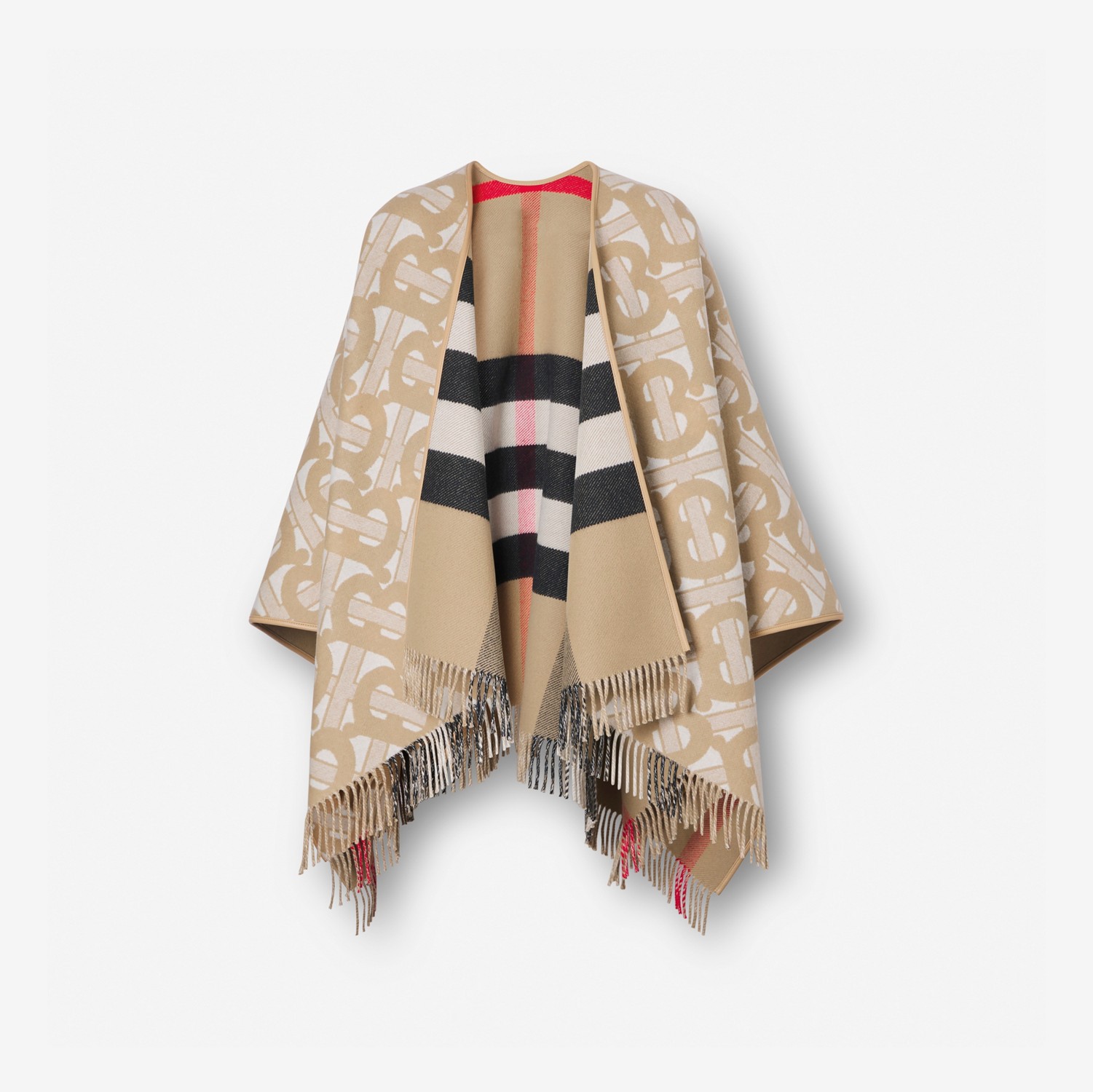 Monogram Wool Cashmere Reversible Cape in Archive Beige