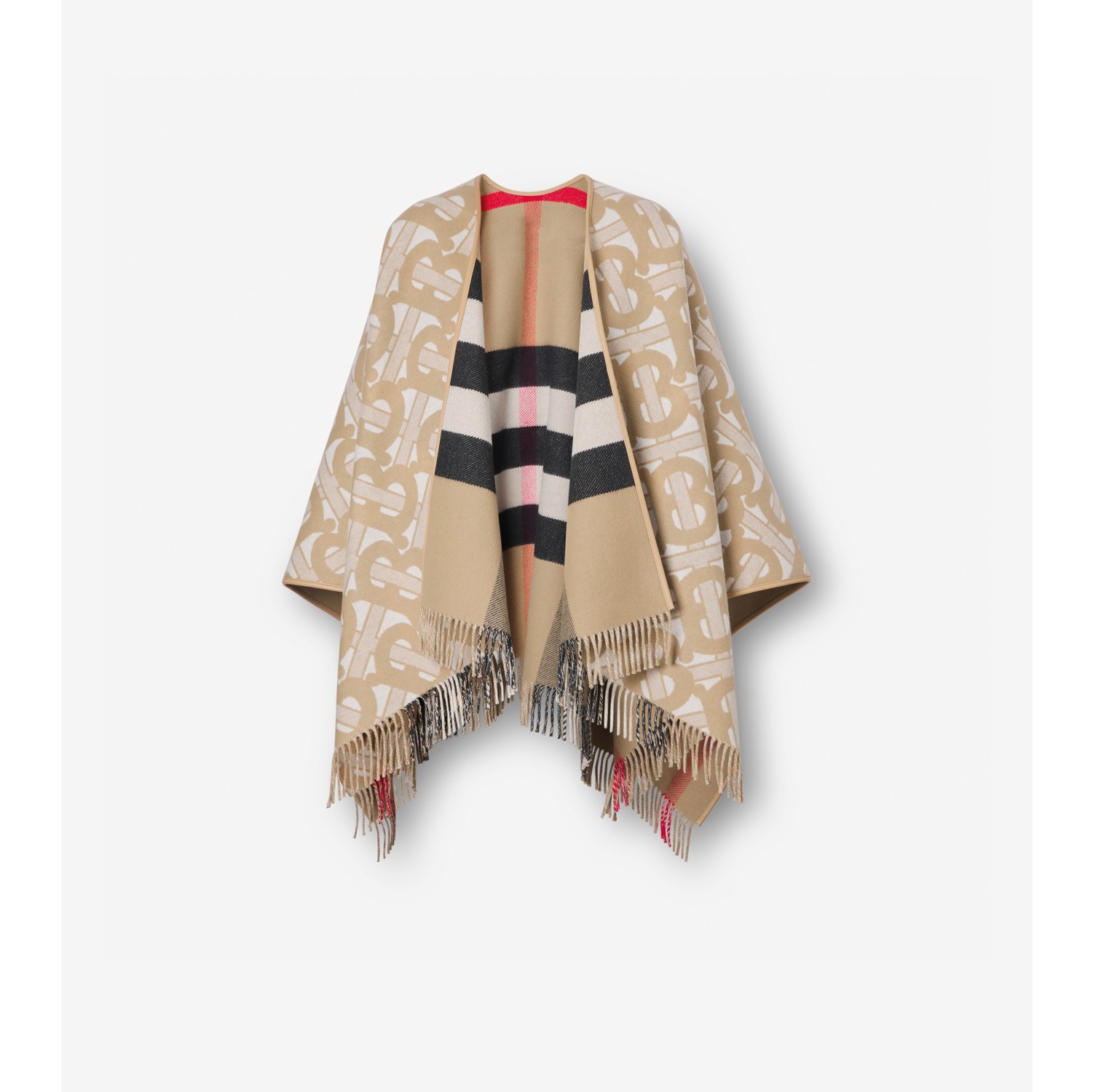 Monogram Wool Cashmere Reversible Cape in Archive Beige