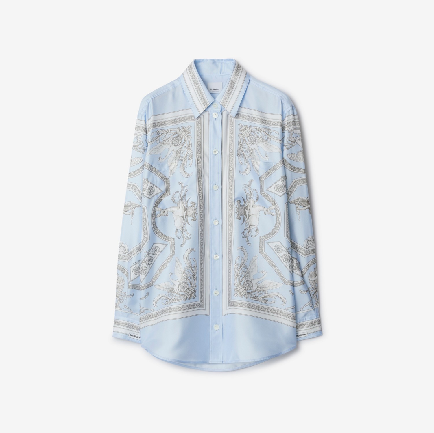 Statue Print Silk Shirt in Pale Blue - Women | Burberry® Official
