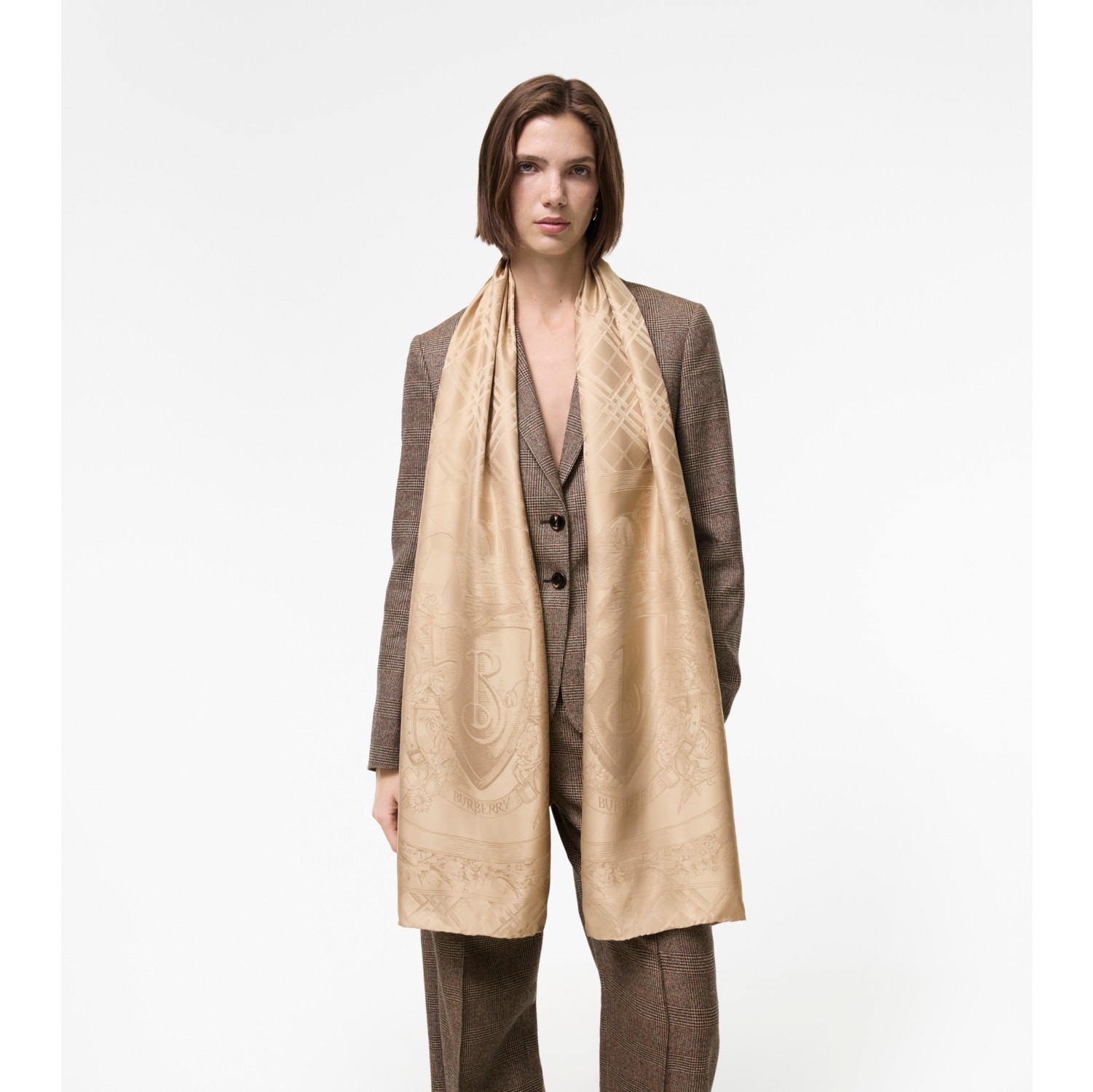 Floral Crest Silk Scarf in Sand beige | Burberry® Official
