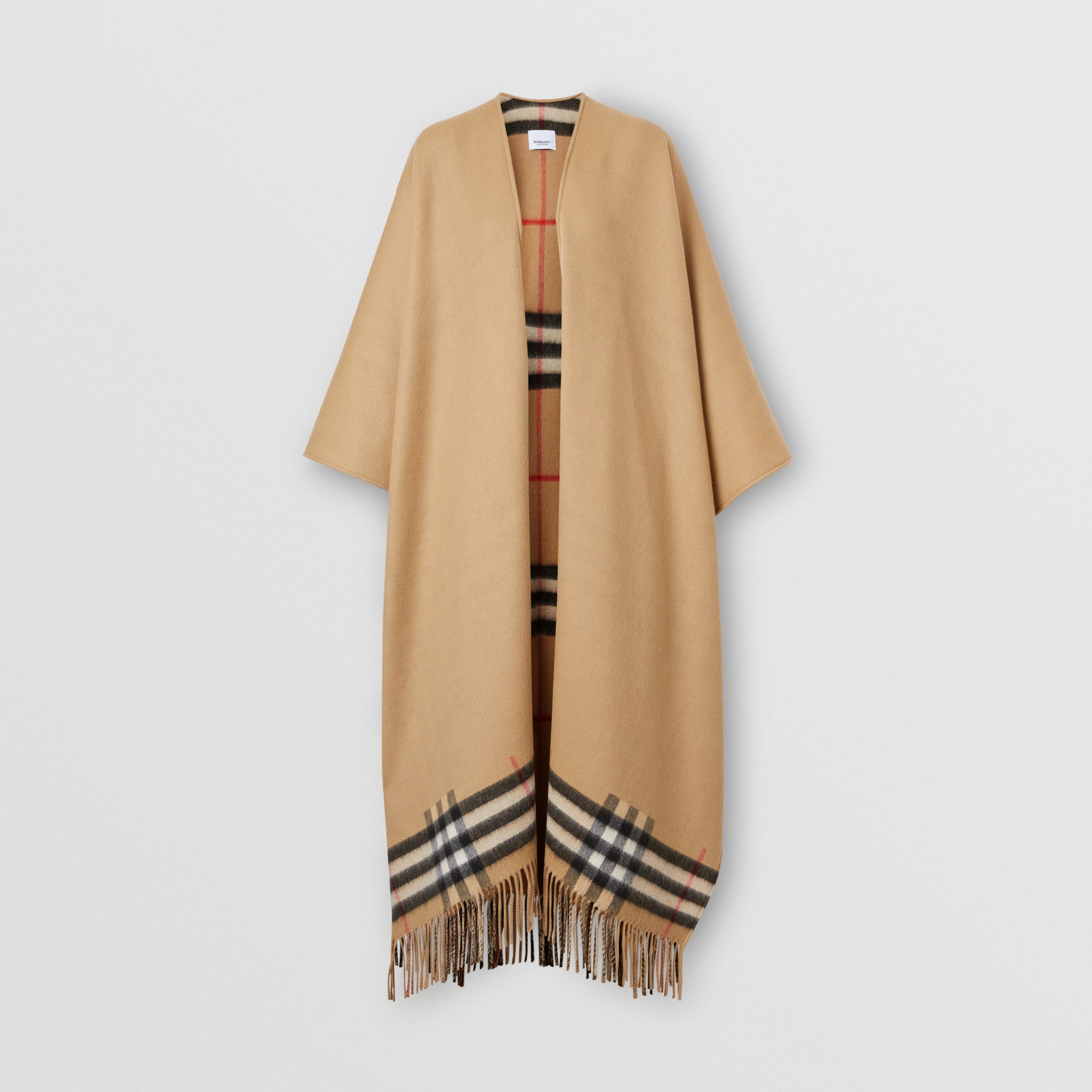 Reversible Check Wool Cashmere Cape in Archive Beige | Burberry® Official - 3